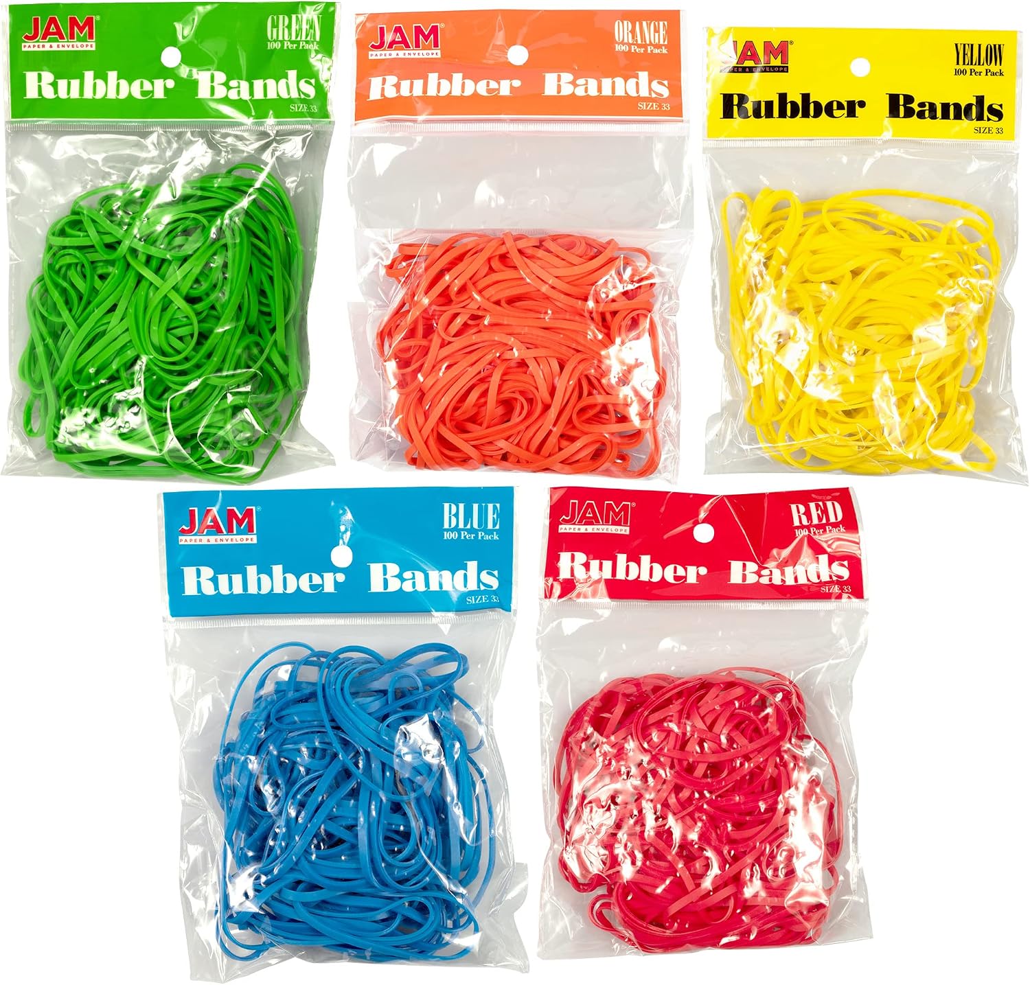 JAM PAPER Assorted Rubber Bands - Size 33 - Colorful Rubberbands - Assortment - 500/Set
