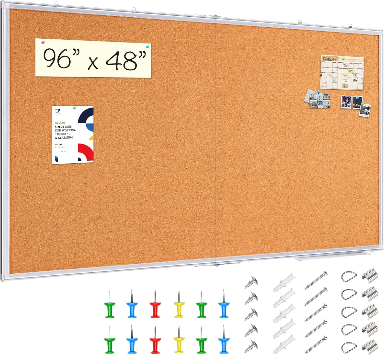 maxtek Large Cork Board 96 x 48 in, Bulletin Board for Walls, 8'x 4' Extra Aluminum Framed Corkboard, Foldable Wall Mounted Back to School Pin Memo Notice Cork Board for Office, Home Wall Display 96x48 inches Silver