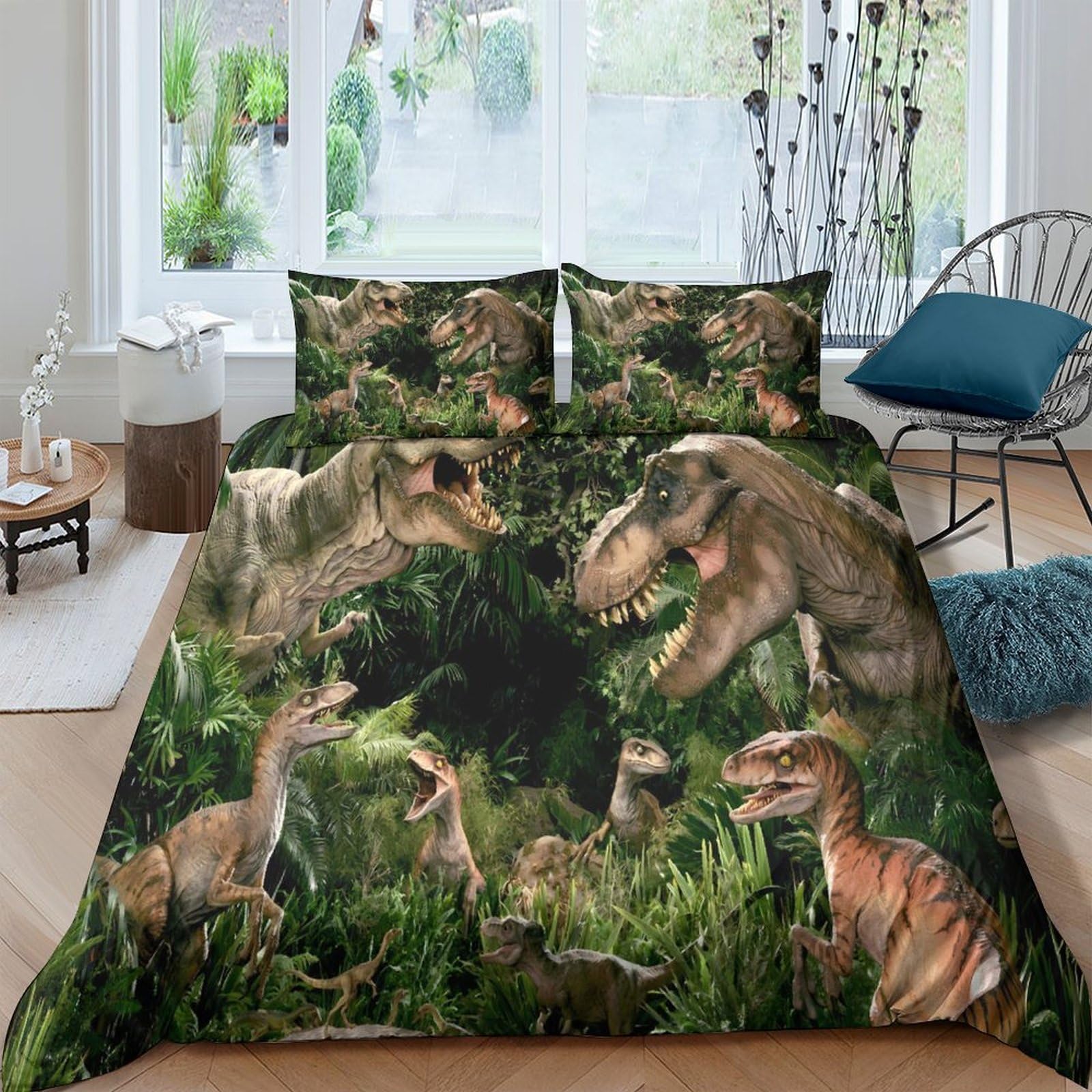 Ctjqhvkz Style-4 3D Printed Jungle Dinosaur Fitted Sheet Microfiber Soft Breathable Forest T-Rex Mattress Cover For Bedroom Decor Single（135X200cm）