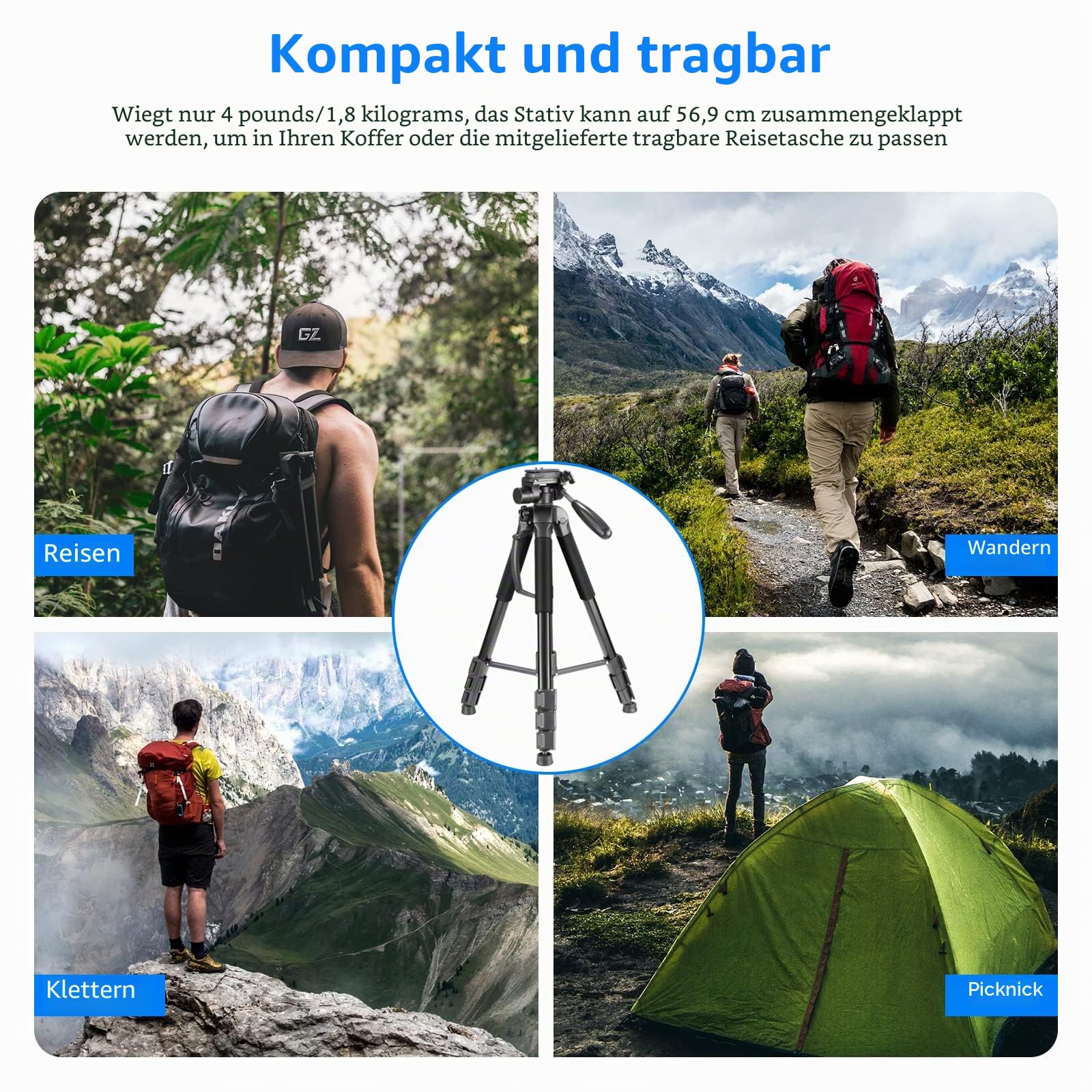 Neewer Tragbarer 177cm Aluminium Legierung Kamera Stativ Einbeinstativ mit 3-Wege-Drehgelenk Pan Head für DSLR-Kamera schwarz – Bild 8