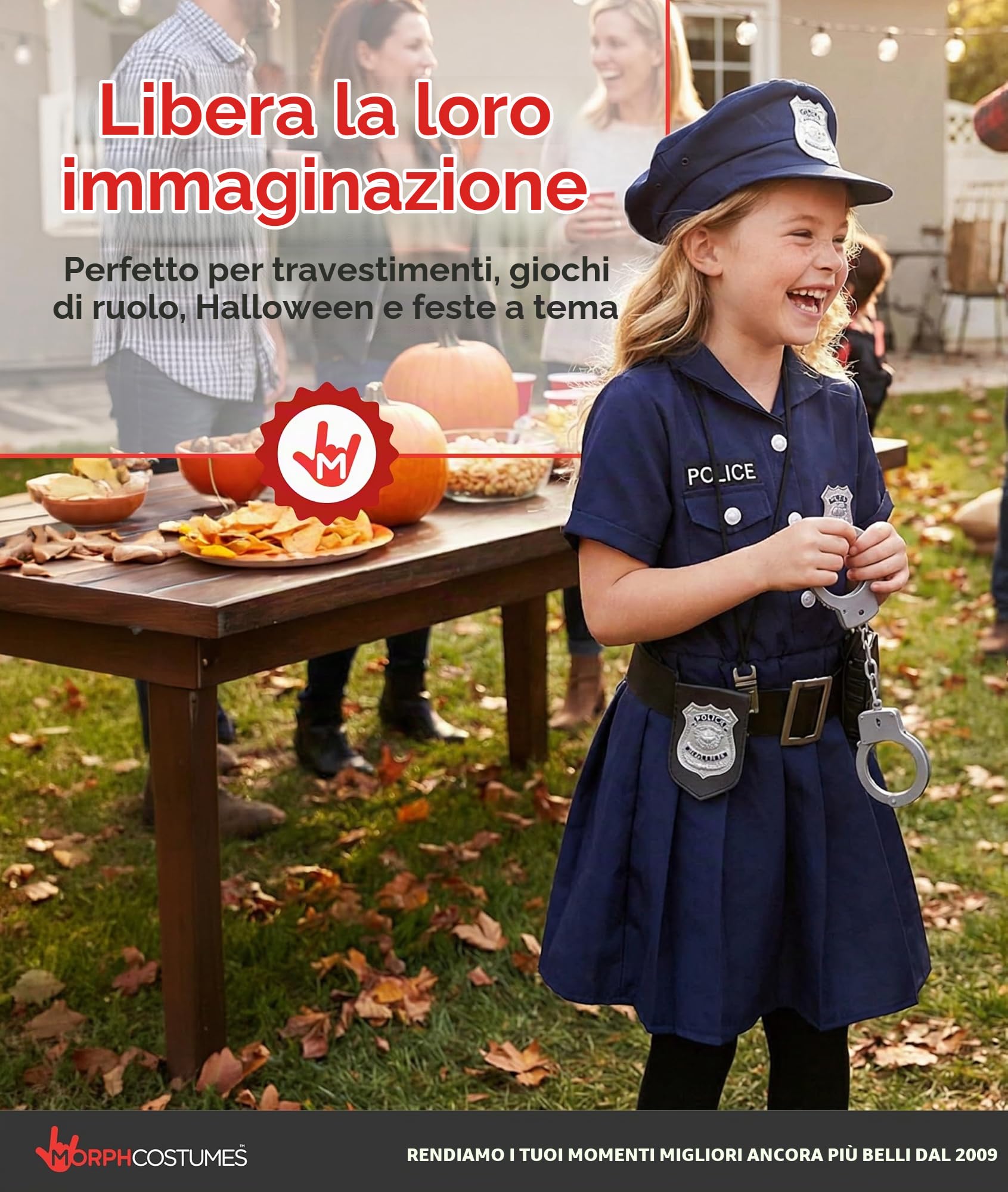 Morph Vestito Poliziotta Bambina, Costume Poliziotta Bambina, Costume Polizia Bambini L