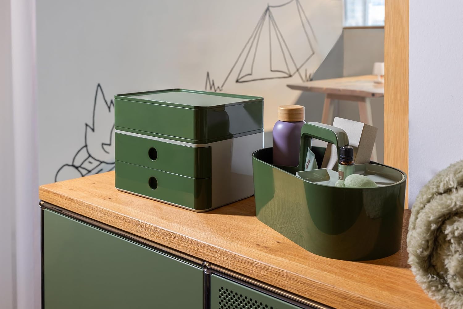 HAN Allison Smart-BOX Drawer Box with 2 Drawers and Divider, Cable Management, Stackable, Utensil Box for Office, Desk, Kitchen, Furniture-Friendly Rubber Feet, 1120-40, High-Gloss Green image 5