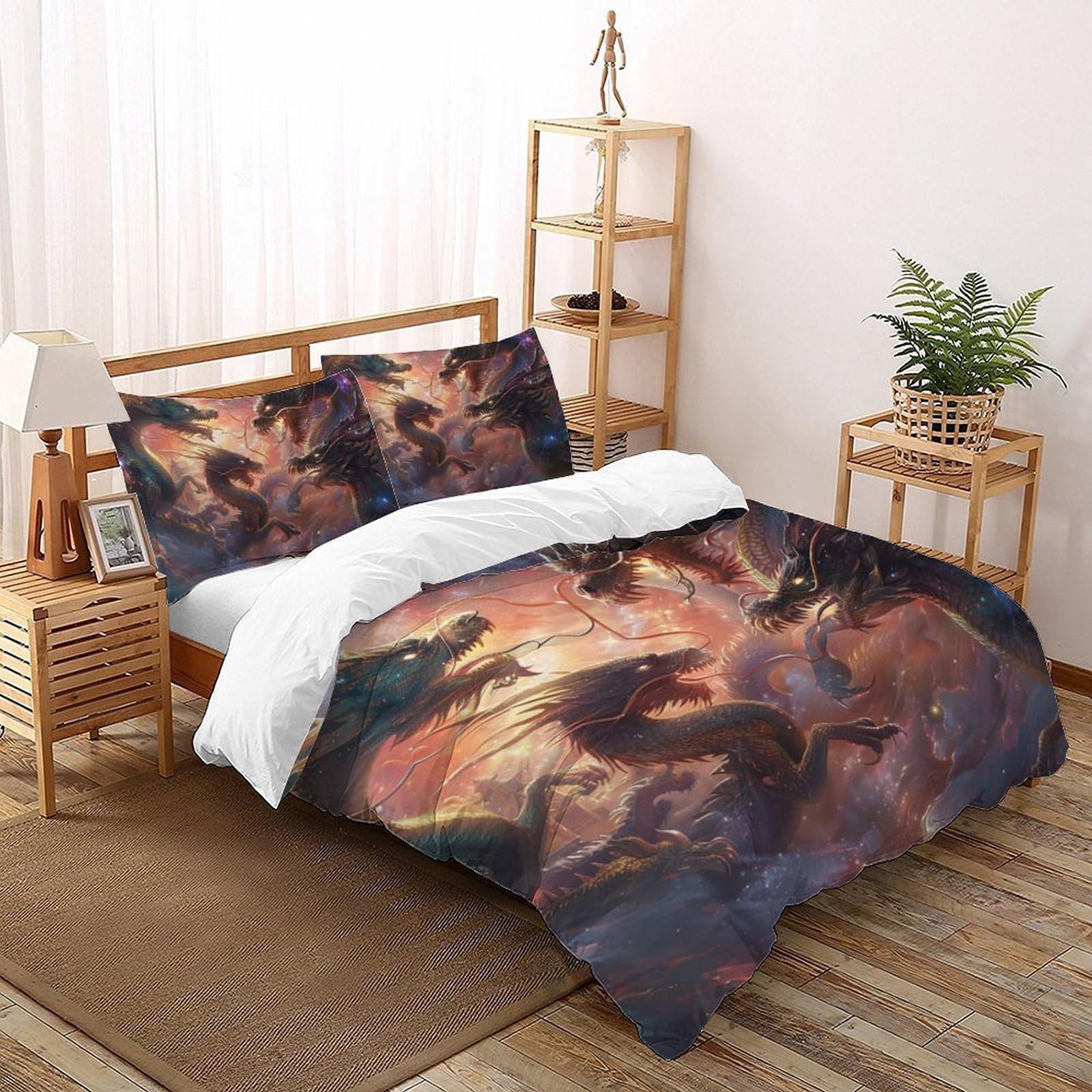 Housse de couette 3D dragon étoilé 220x240cm avec taies d'oreiller pour lit king size