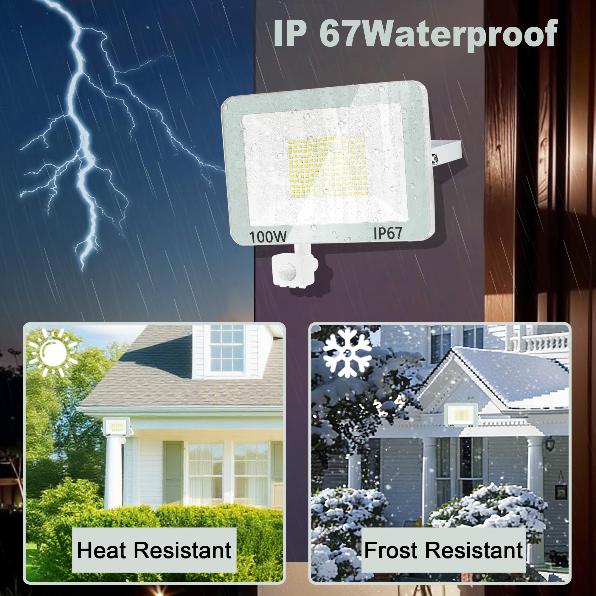 100W Projecteur LED Extérieur Détecteur de Mouvement, IP67 Étanche Spot LED Extérieur Avec Detecteur, 10000LM Blanc Froid Éclairage de Sécurité d'extérieur Pour Entrées Patio Garage Jardin - 5