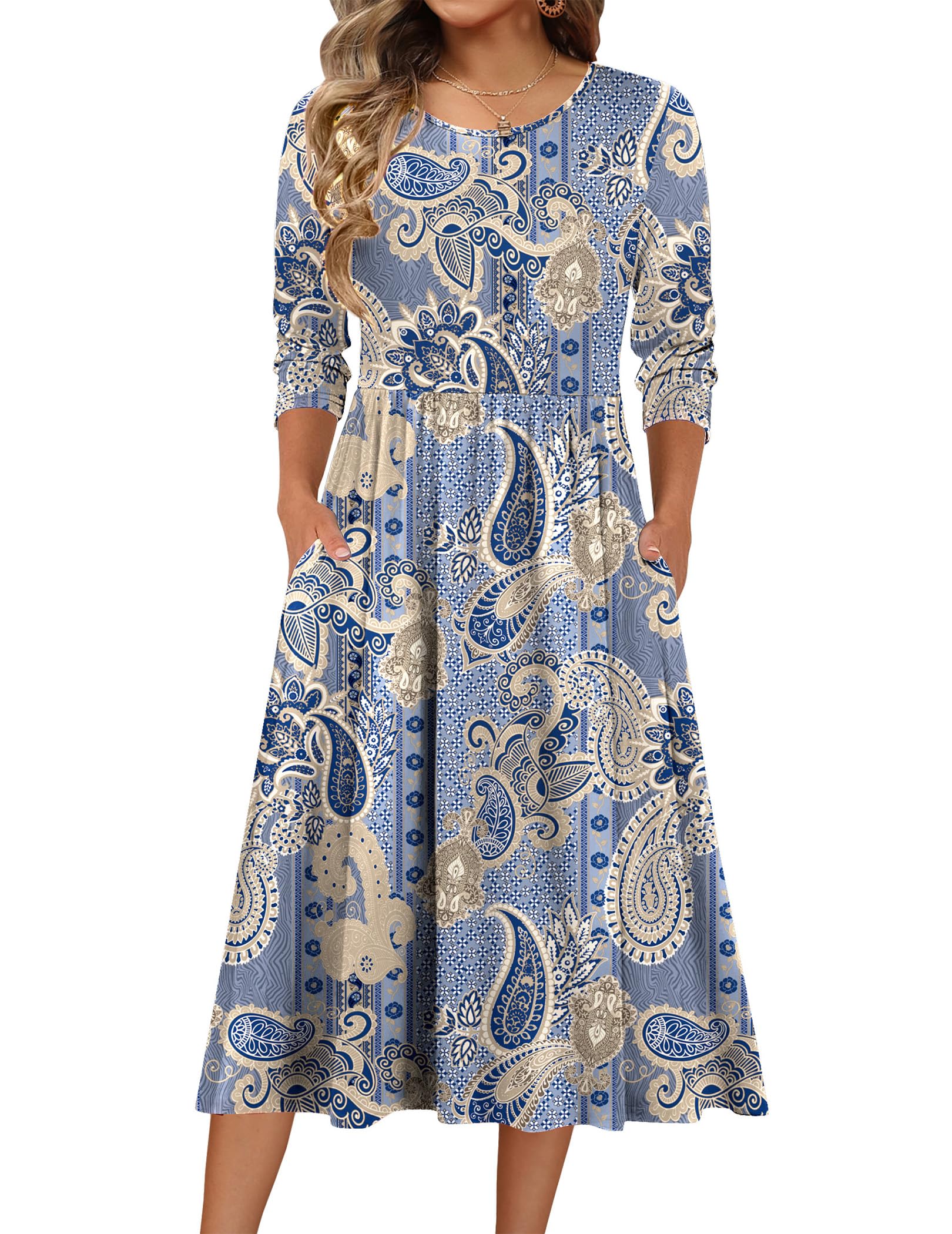 Zeagoo 3/4 Sleeve Midi Dress