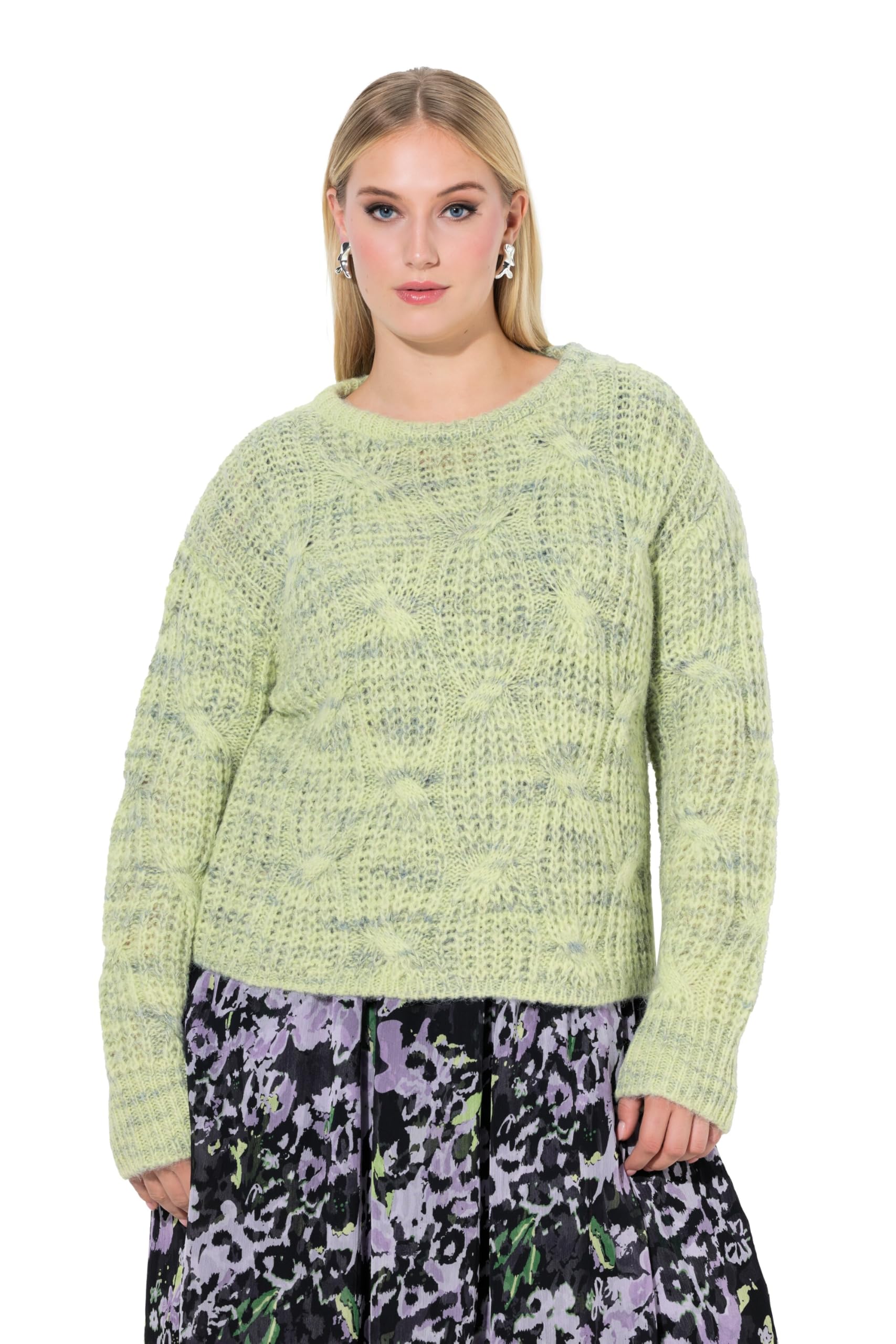 Ulla Popken Damen große Größen Übergrößen Plus Size Pullover, Zopfmuster, Oversized, Rundhals, Langarm 845731