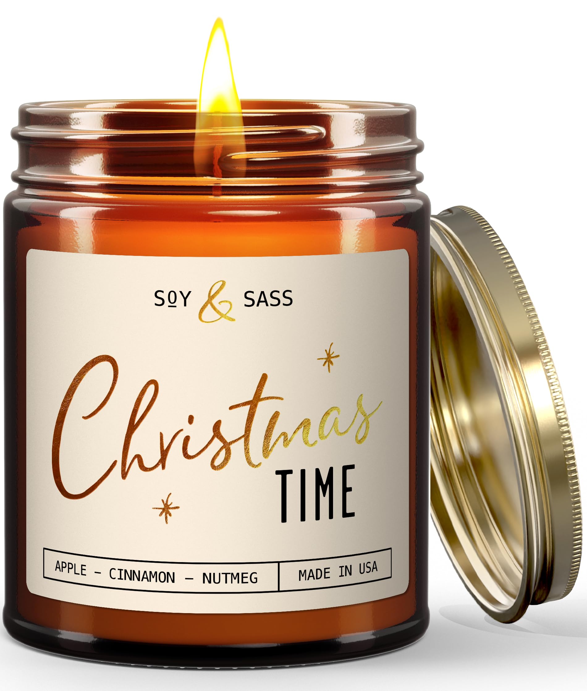 Christmas Candles Scented – ‘Christmas Time’ Soy Christmas Candle, w/Apple, Cinnamon, Clove - Infused with Essential Oils I Holiday Candles I 9oz, 50Hr, Made in USA