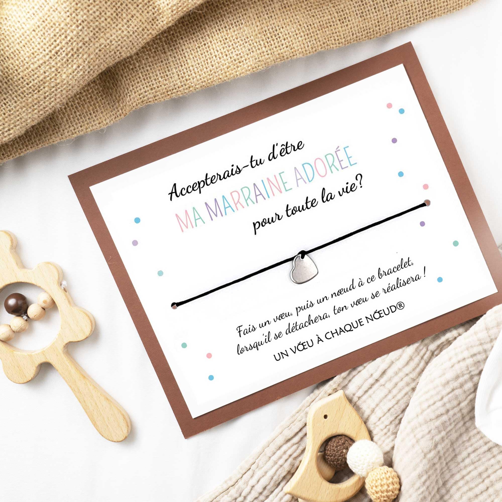 Bracelet "Marraine" Avec Carte De Vœux - Cadeau Pour Naissance, Baptême, Noël