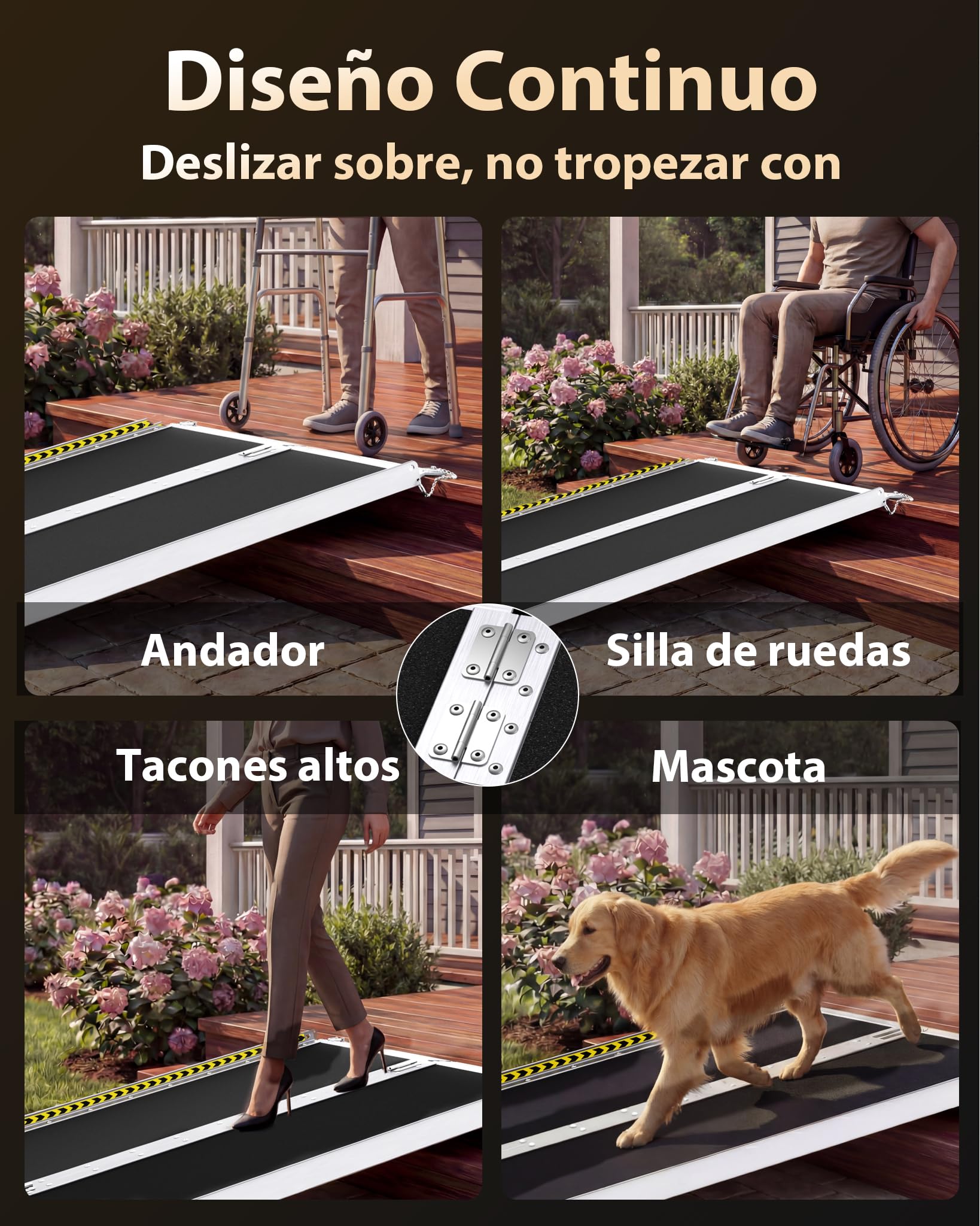 FACHNUO Rampa de 91 cm para silla de ruedas para escalones en el hogar, capacidad de carga de 363 kg, rampa de umbral plegable portátil para puertas con base autoajustable, rampa de aluminio