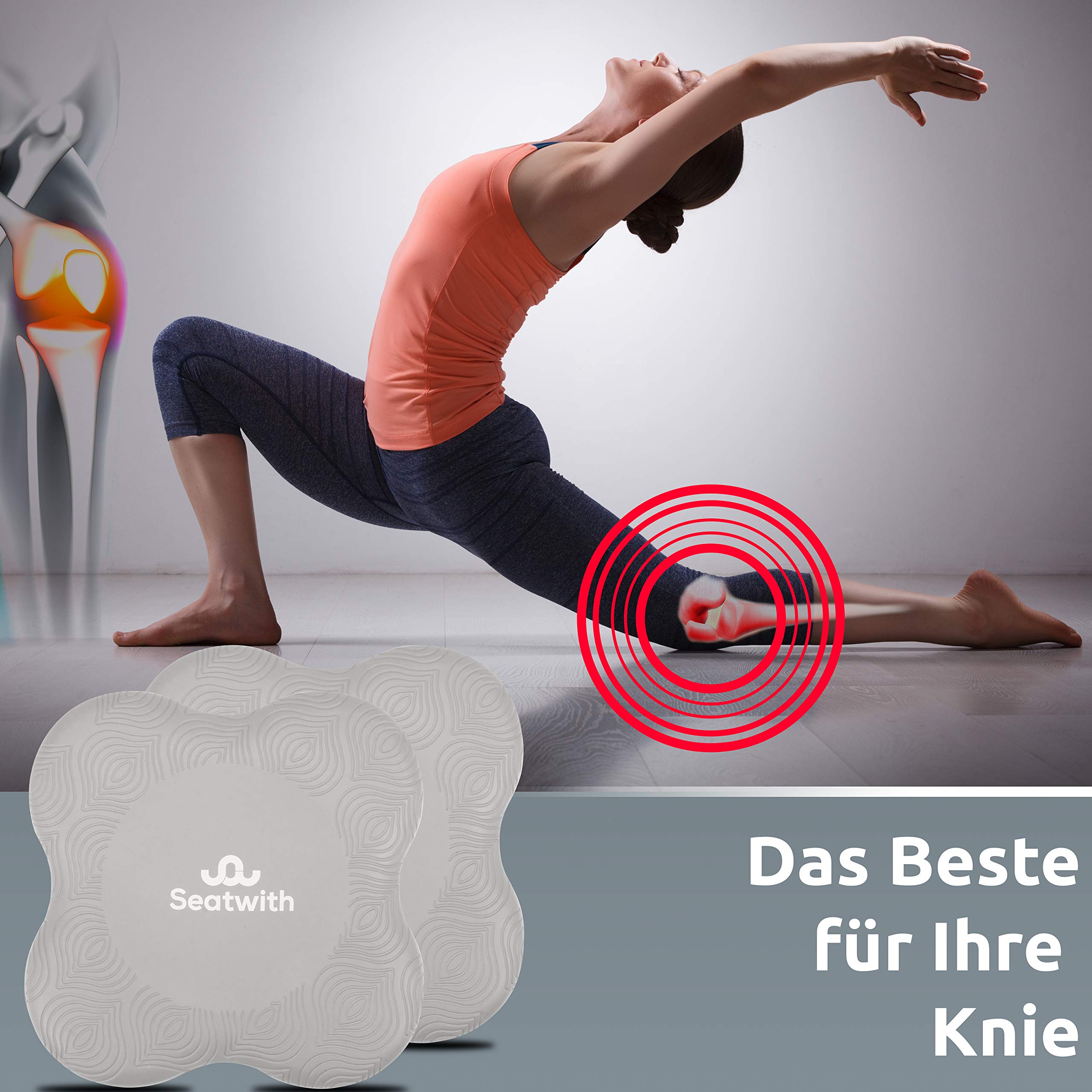 Poduszka na kolana do jogi, zestaw 2 szt., z workiem transportowym + instrukcja treningowa PDF, maksymalne odciążenie i wsparcie kolan, nadgarstki i łokcie, 20 x 20 cm, fitness pilates