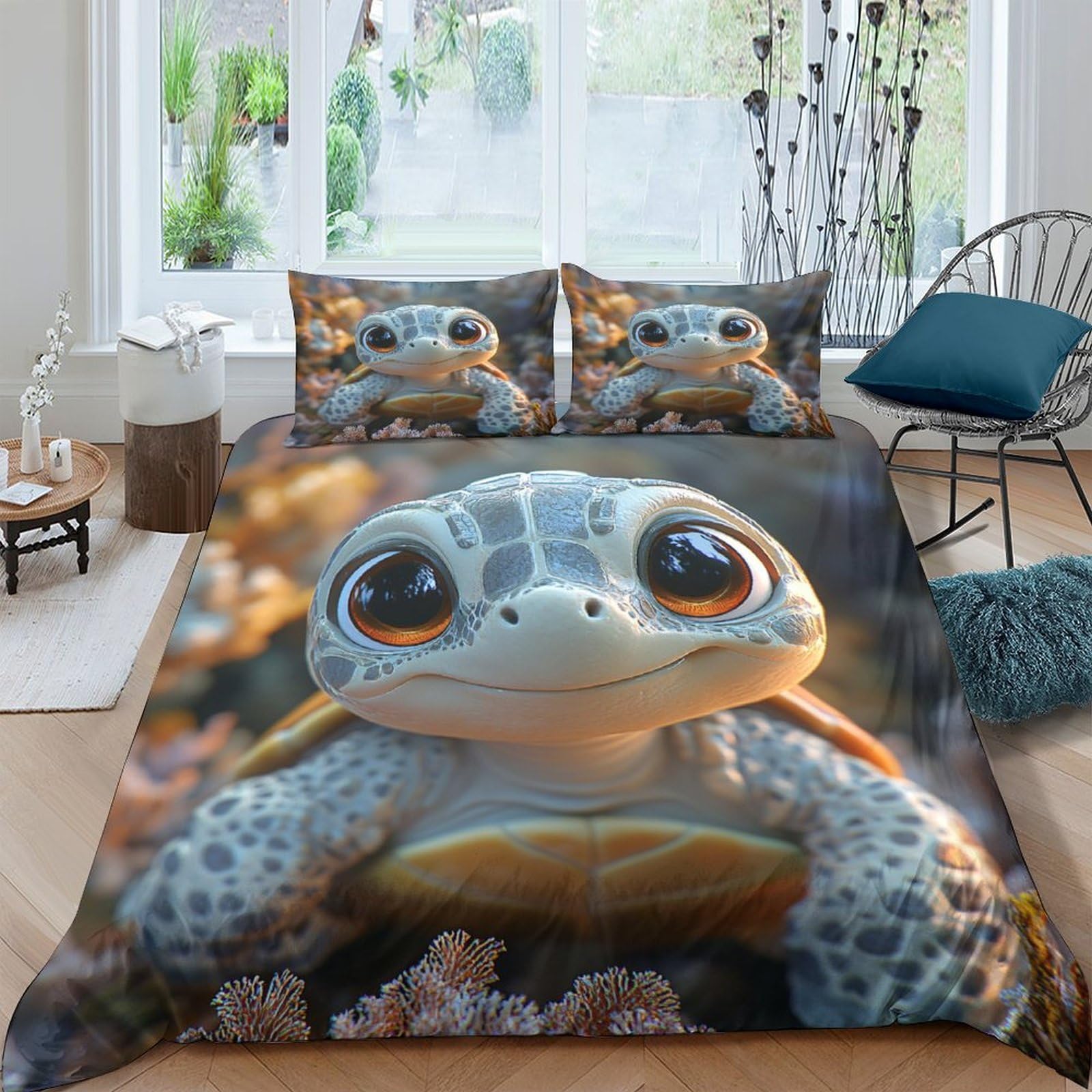 Ctjqhvkz Style-3 3D Printed Cute Sea Turtle Fitted Sheet Microfiber Soft Breathable Coral Reef Bed Cover For Bedroom Dorm Decor Single（135X200cm）