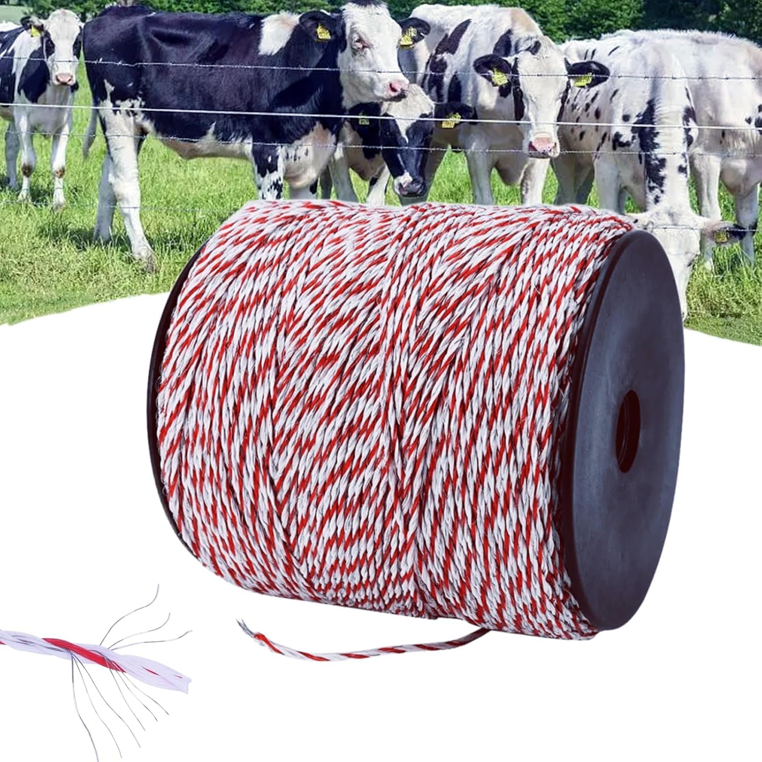 Qivine 1000M Hilo Pastor Electrico para Caballos, Conductor Cable de Acero Inoxidable, Alambre de Polietileno de Alta Conductividad para para Cercas de Ovejas y Caballos de Granja (Rojo Blanco)