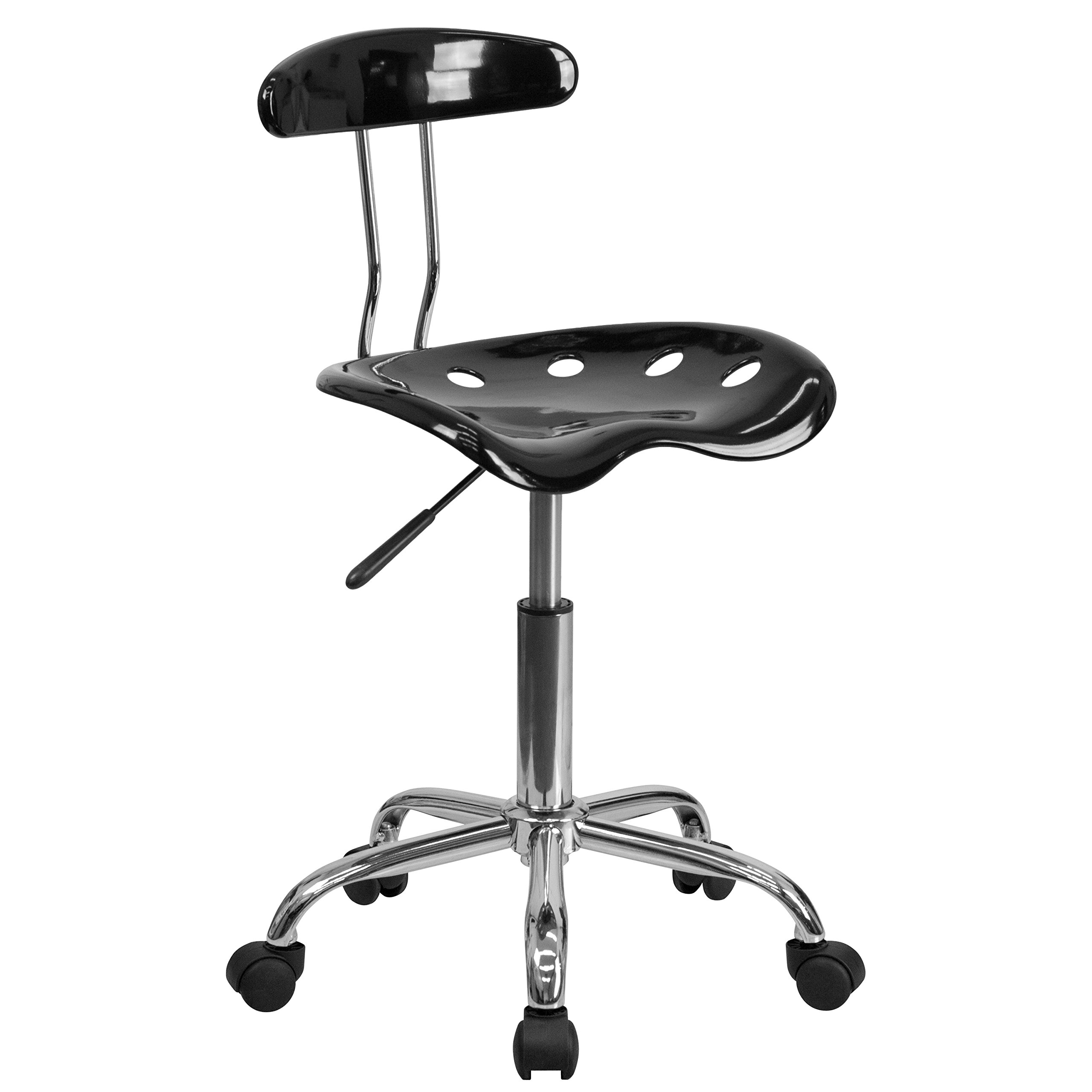 Flash Furniture Vibrant Black And Chrome Swivel Task Office Chair With Tractor Seat
