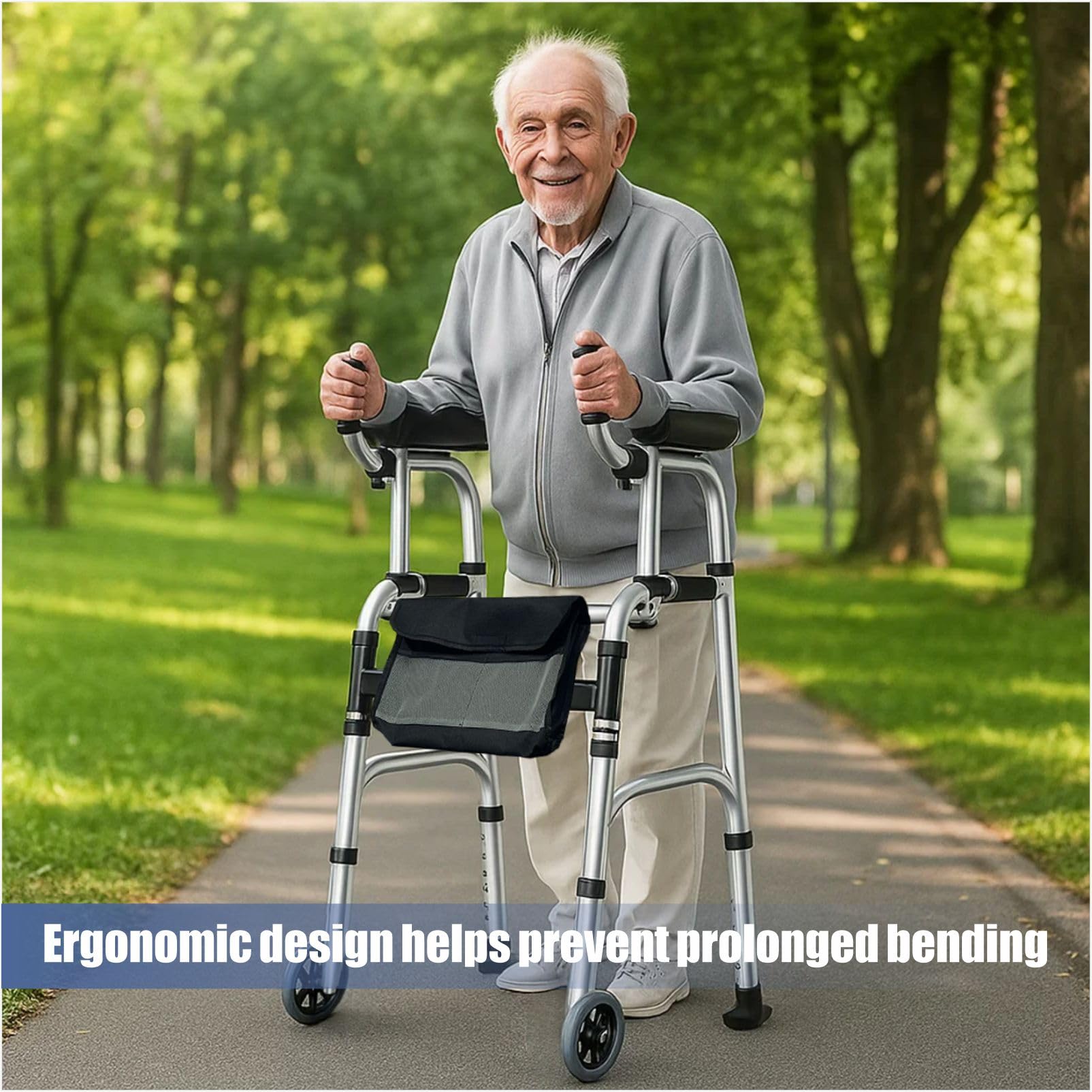 Andador plegable con almohadilla para reposabrazos, andador vertical para personas mayores, ayuda de movilidad de pie para interiores y exteriores, capacidad de peso de 300 libras, altura ajustable