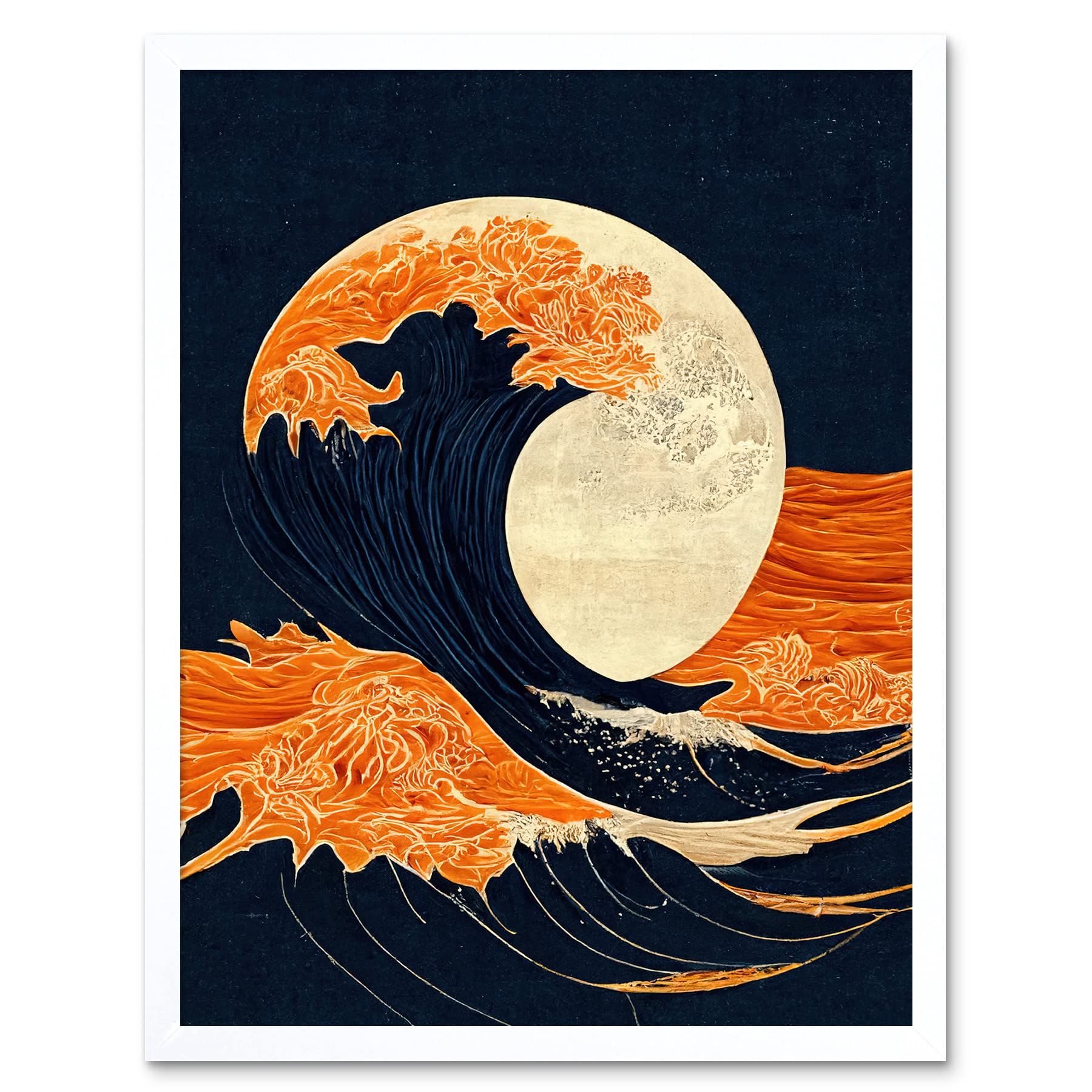 The Great Wave at Full Moon Japan Woodblock Framed Wall Art Picture Print 12x16