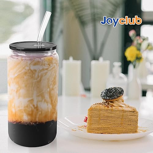 Miniatura 6 de Paquete de 4 tapas acrílicas para vasos de vidrio de 16 onzas con tapas y popotes, tapas de repuesto para vasos de cerveza con tapas de bambú, vasos