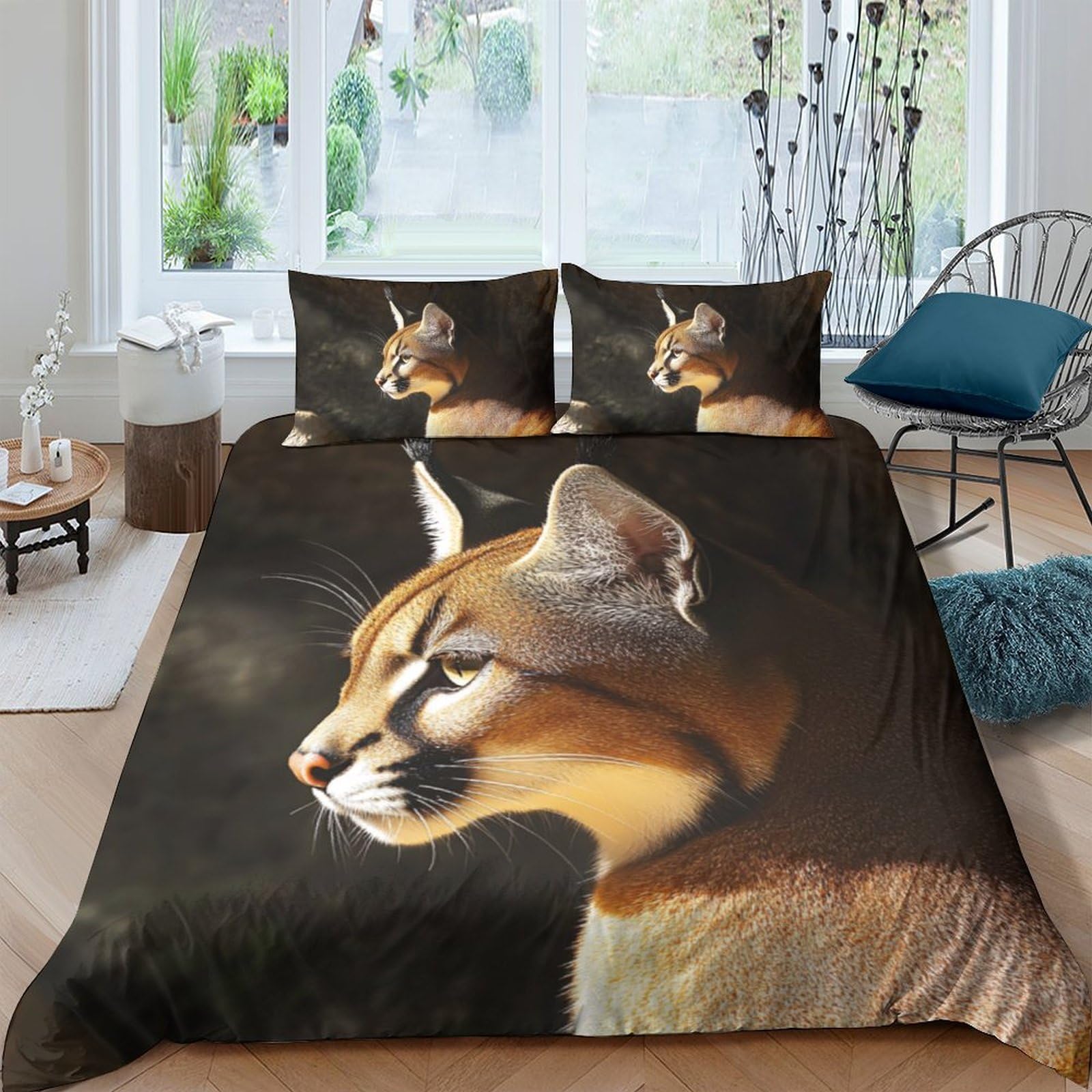 Parure de lit anti-transpiration en microfibre respirante 135x200 chat sauvage 3D