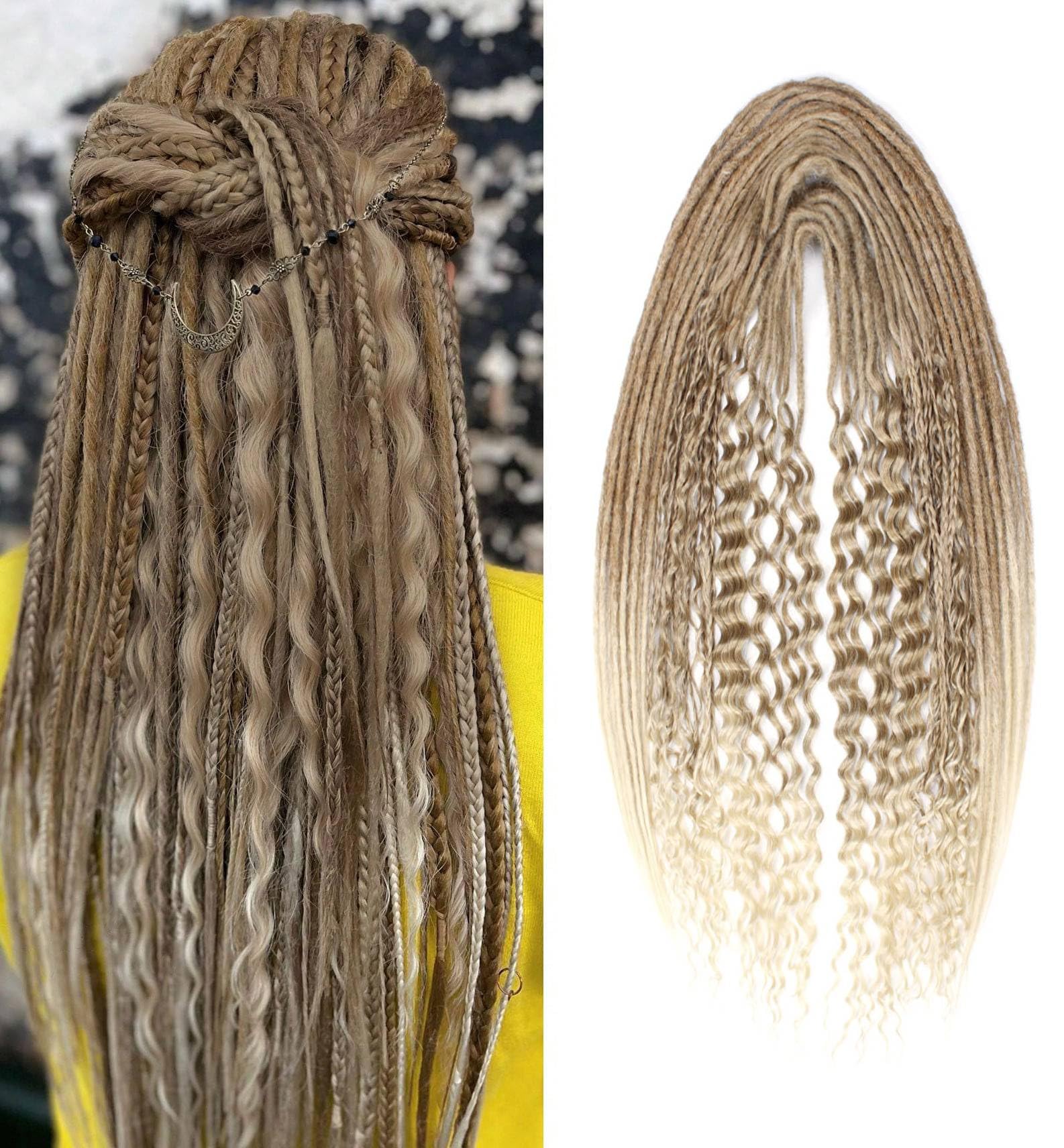 Pouweney 24 Inch 3 In 1 Dreadlock Extensions Sets, 30 Strands Mixed Brown to Blonde Synthetic DE Dreads Extensions, 100% Handmade Soft Double Ended