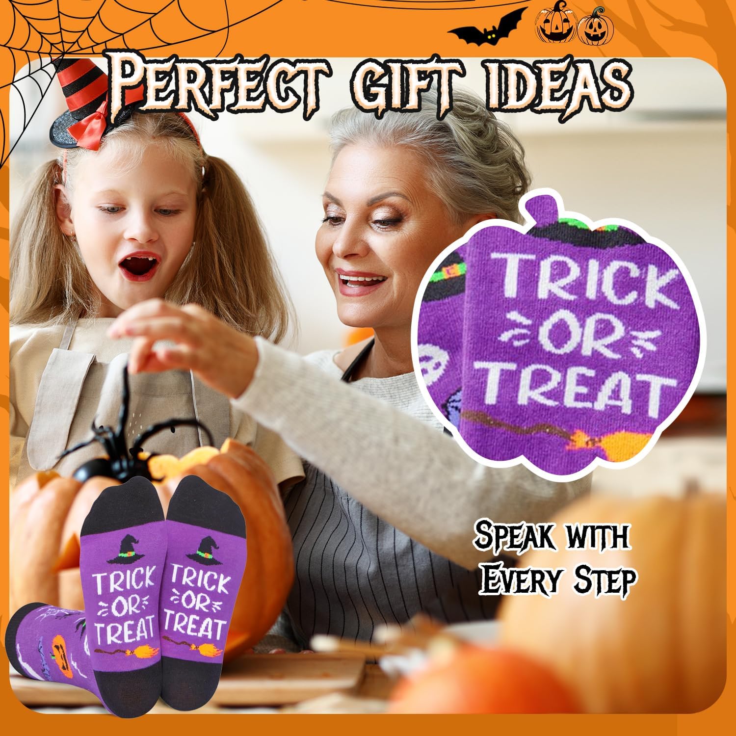 HAPPYPOP Halloween Witch Ghost Gifts - Spooky Socks for Kids Adults, Ghost Witch Socks - Image 2