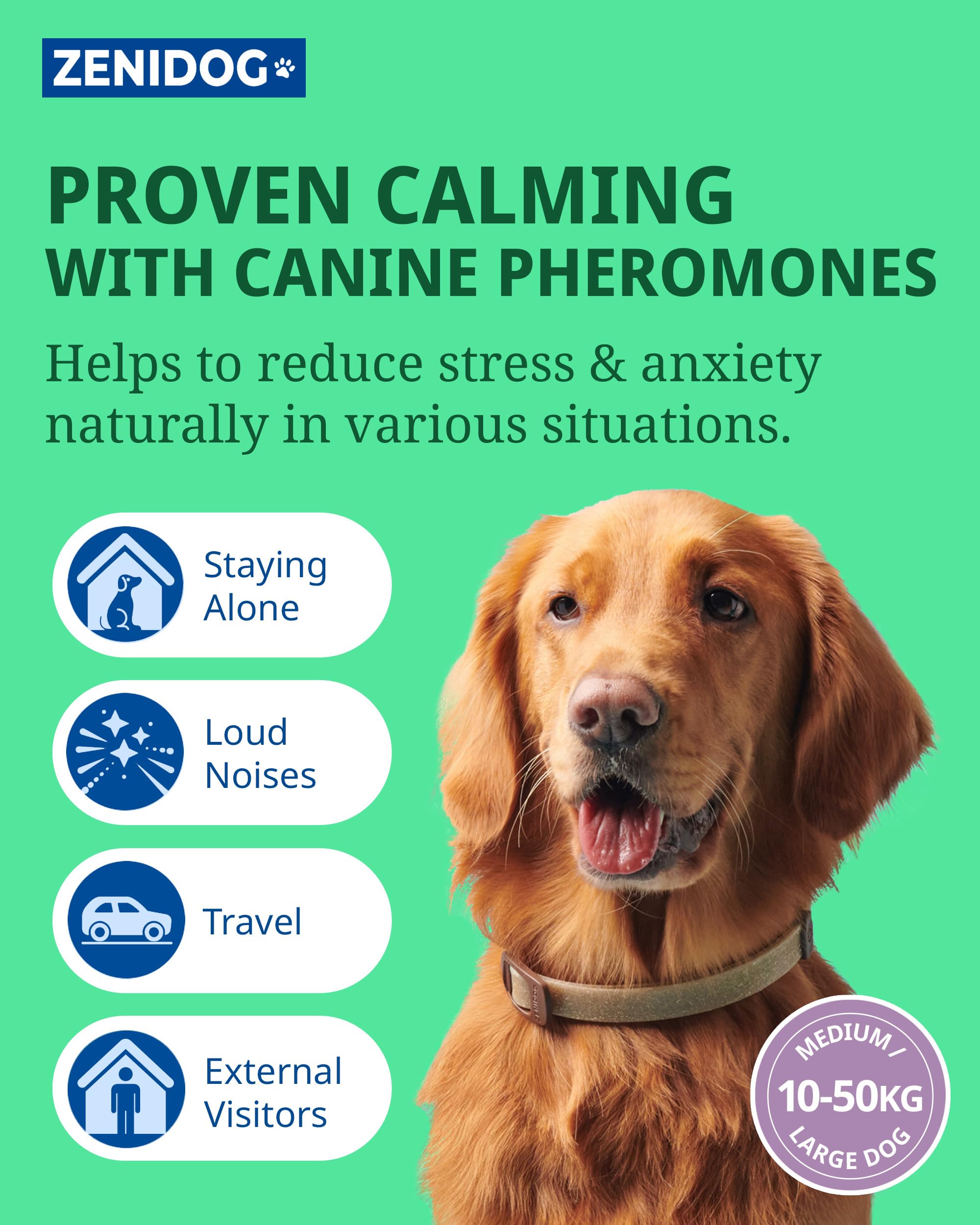 Virbac Zenidog Calming Collar for Dogs - Stress & Anxiety Support Collar for Medium to Large Dogs, Beige, Medium/Large - Image 2
