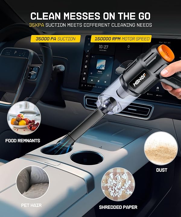 MBNGF Car Vacuum Portable Cordless, 35000PA High Power Suction & Blower, Wireless Handheld Vacuum Cleaner for Car, Home, Office, Pet(Abyssal Black) by MBNGF - Image 4