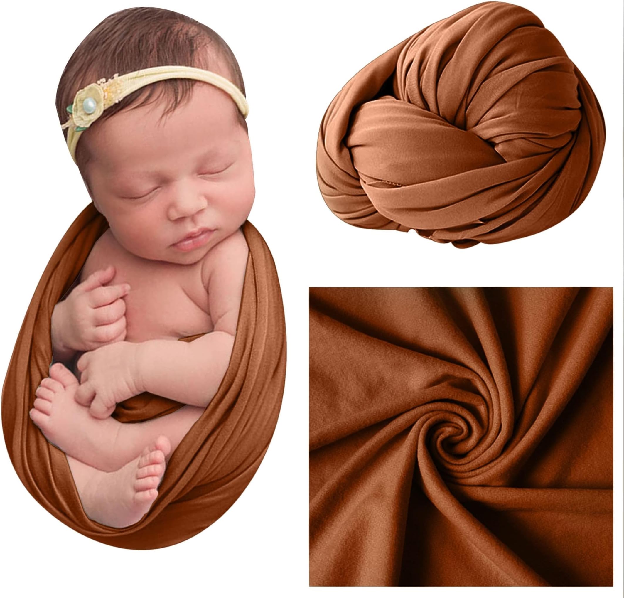 BABYMOON Baby Photography Props Stretch Without Wrinkle, Anti-Pilling, Breathable Blanket Swaddle Wrap(Light Brown)