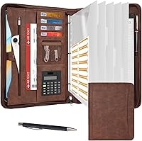 Vista 10 de Organizador de Portafolio Eshow - Carpeta de 3 Anillas con Cremallera, Portafolio de Negocios de Cuero Vegano con Bloc de Notas Incluye 10