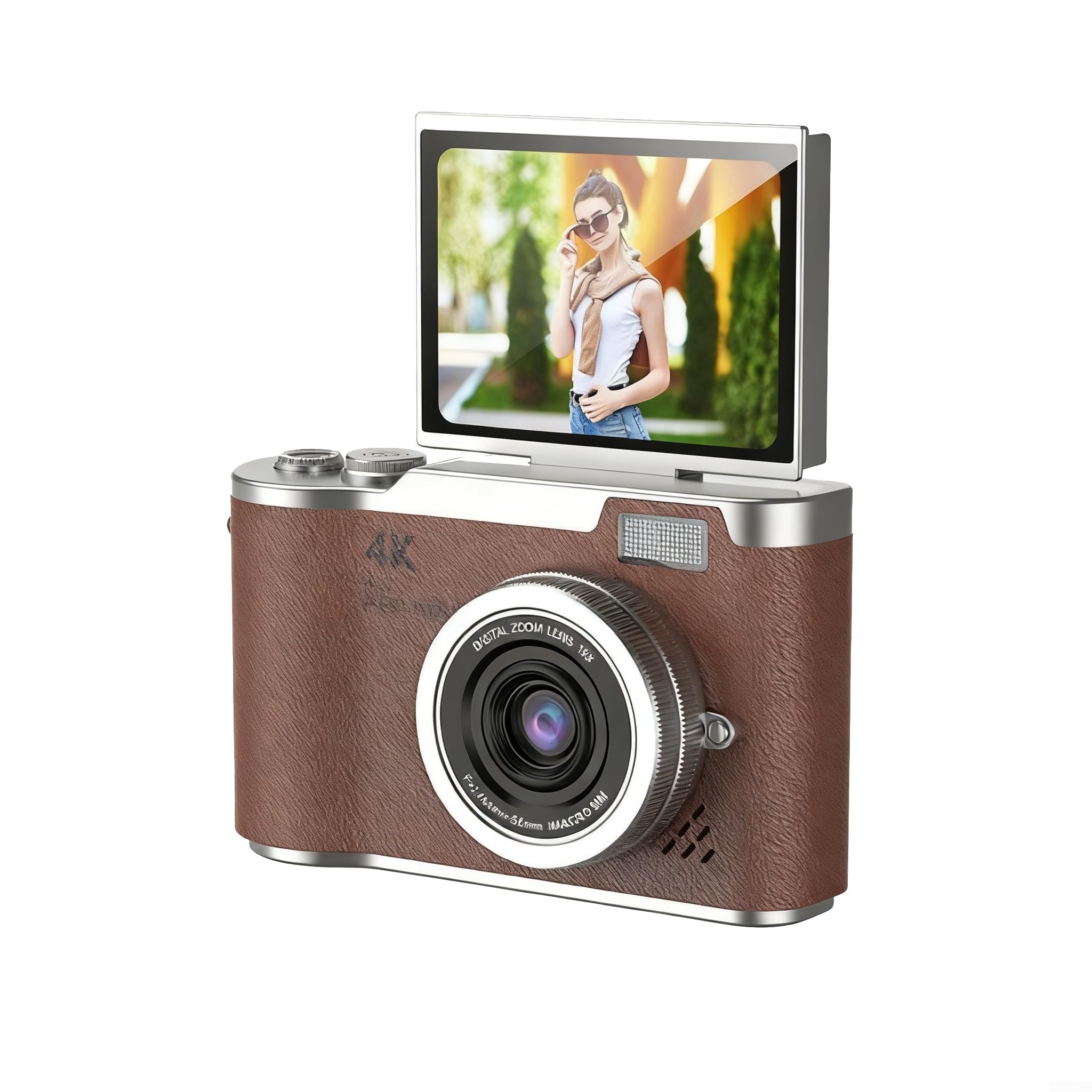 Digital Camera, 4K CCD Digital Point And Shoot Camera With 48MP Compact, 180° Flip Screen, 8X Digital Zoom, 4K Video For Students(Brown 32G)-picture-16