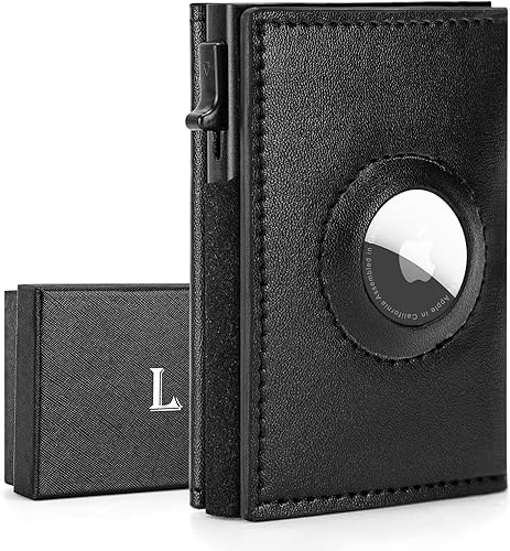Miniatura 8 de LAKIPETN AirTag - Cartera delgada de cuero para hombre, con tarjeta de crédito, tarjetas emergentes, carteras, protección de bloqueo RFID compatible