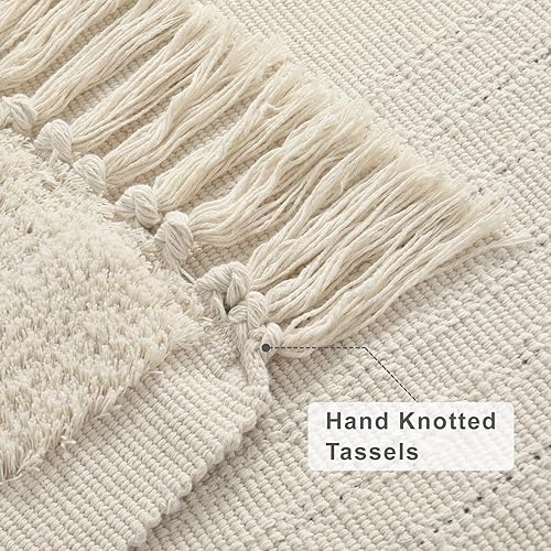 Miniatura 3 de Uphome Tapete tejido con diseño de arco iris semicírculo, suave para dormitorio, sala de estar, cocina, baño, puerta, color beige, 4 x 6 pulgadas