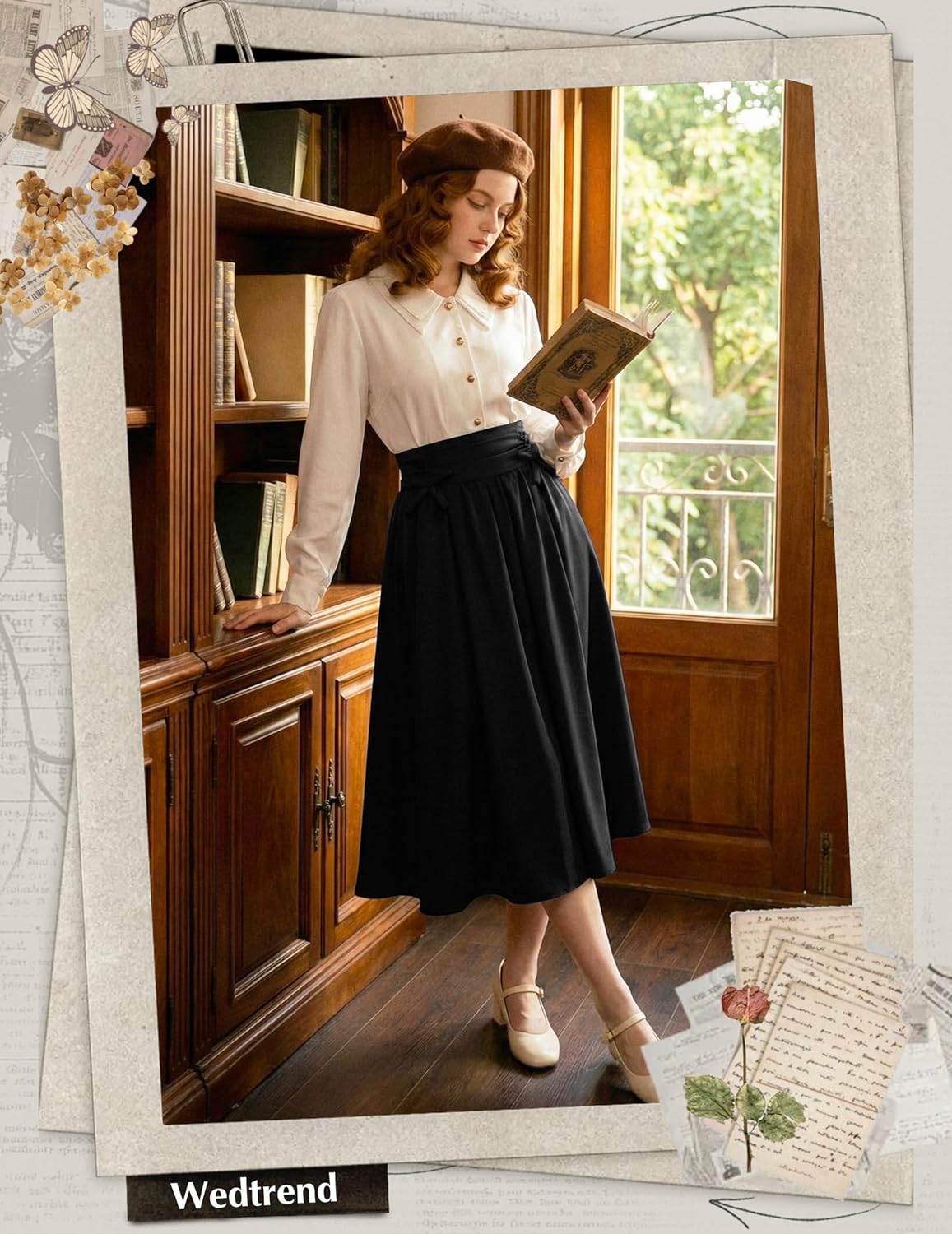 Wedtrend Vintage Skirts for Women High Waisted Midi Skirt A Line Skirt Office Work Skirt with Pockets - Image 6