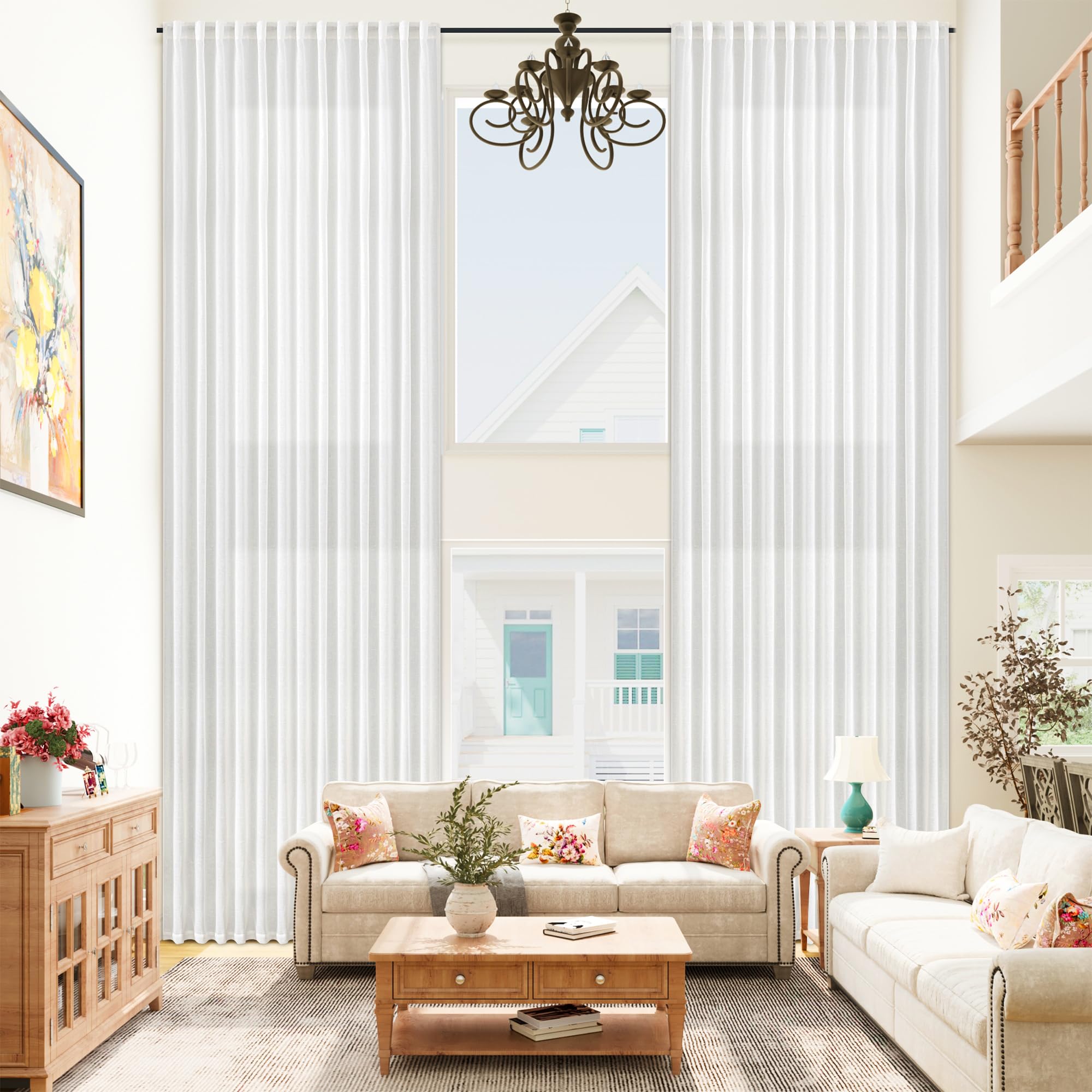 Photo 1 of mstexa White Linen Sheer Extra Wide Curtains - 100"W x 144"L (1 Panel)