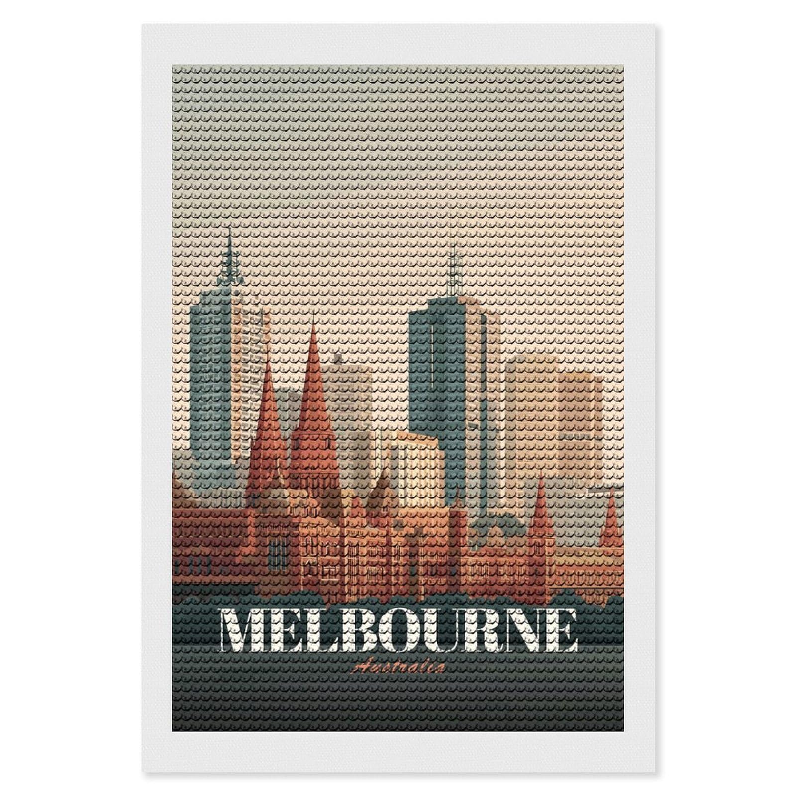 Junmoney Melbourne Skyline Vintage Diamond Painting Set 8"x12", Holiday Gift Idea, for Creative Relaxation, Fun Craft Experience, Vintage Style Decor