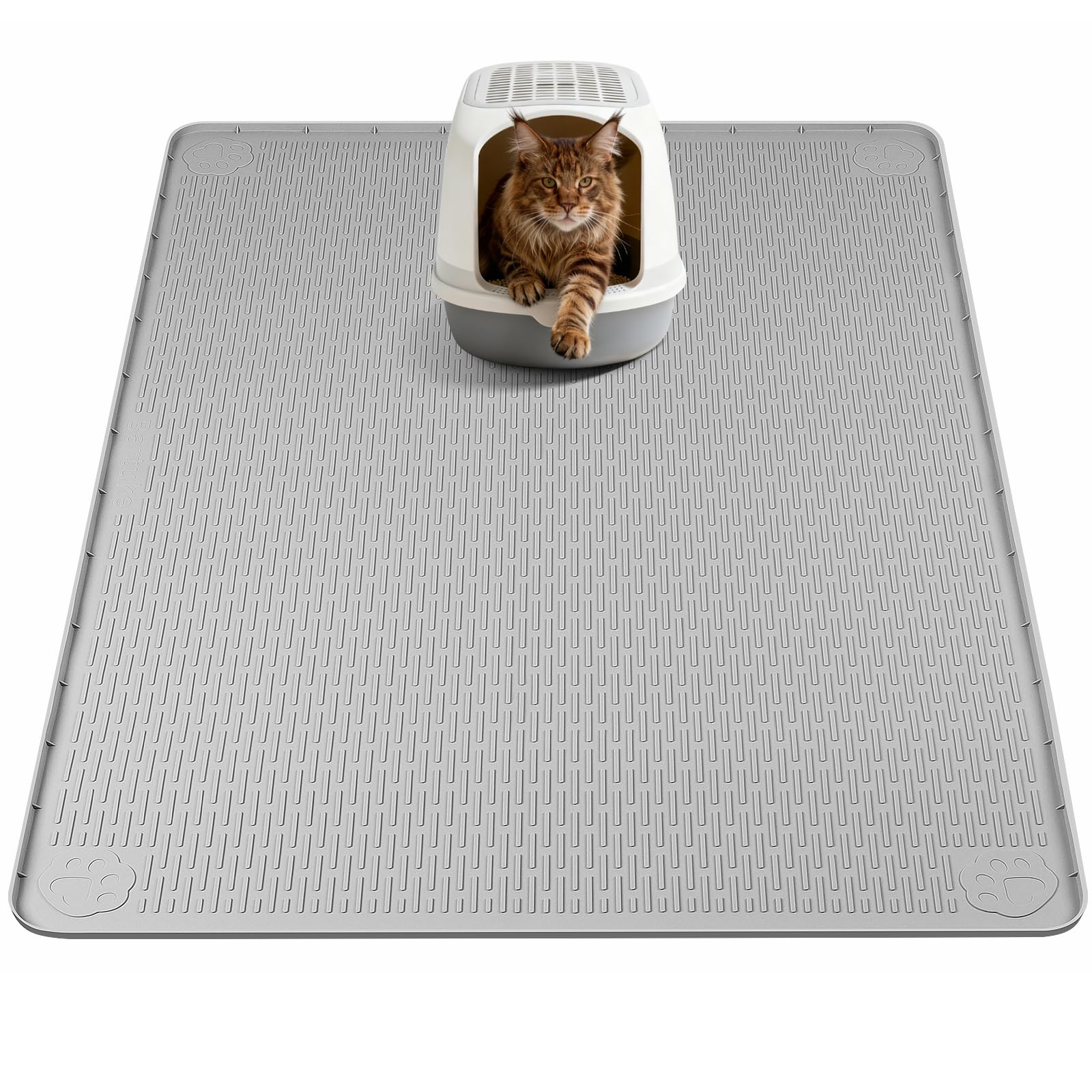 Bartuke Katzenklo Matte, Übergröße Katzenstreumatte 101 x 101cm Silikonmatte zur Streukontrolle, sanft zu Katzenpfoten, leicht zu reinigen (Hellgrau)
