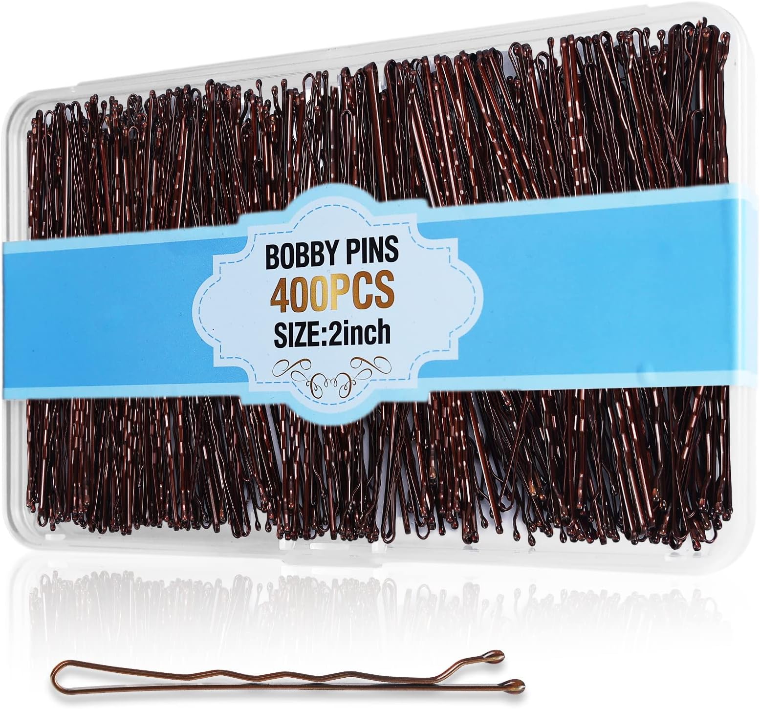 400Pcs Bobby Pins Brown, Cyluer Bobby Pin, 2 Inch Premium Bobby Pins Secure Hold & Pain Free For Women Girls and Kids, Invisible Wave Hair Pins Bulk With Storage Case, Suitable For Various Hairstyles