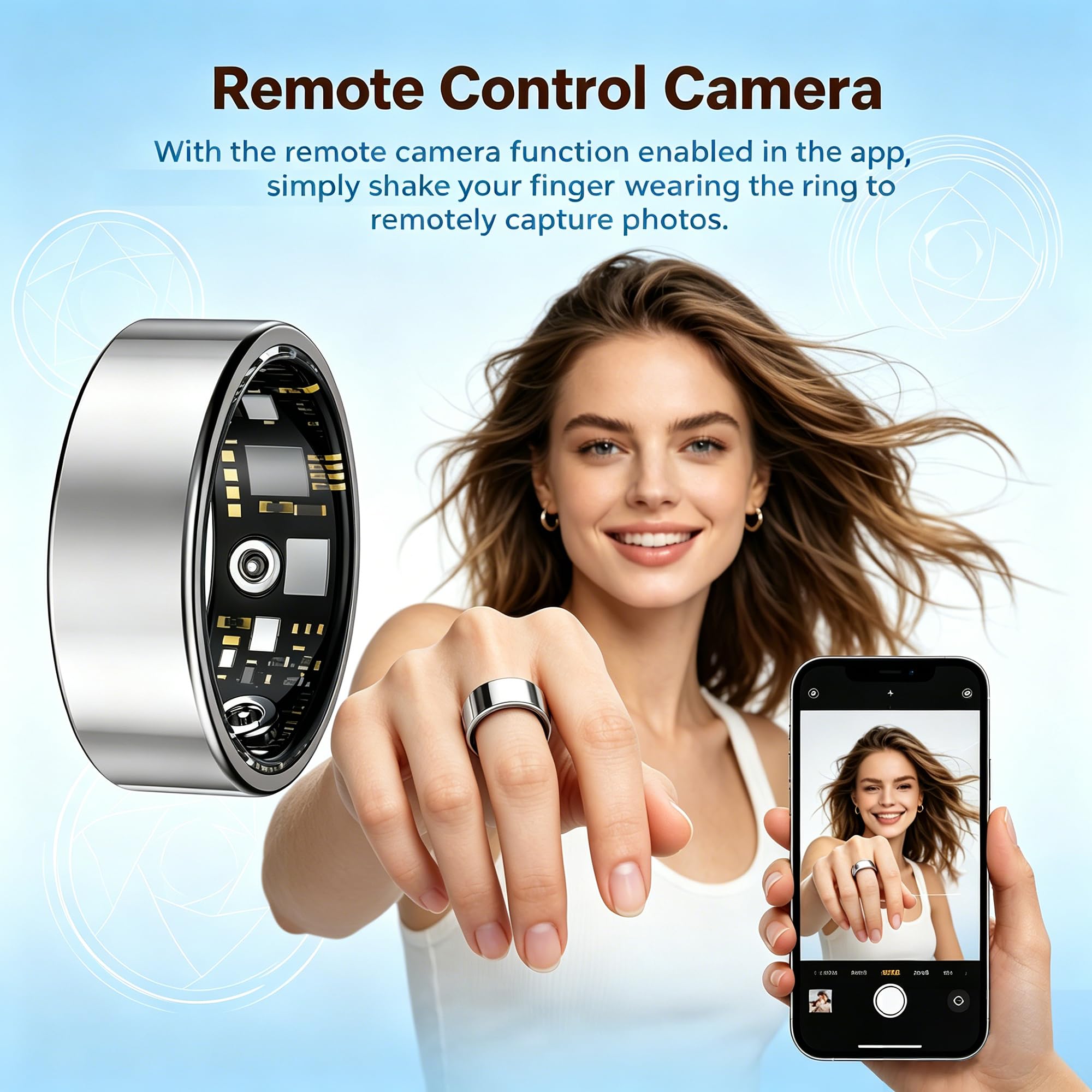 Smart Ring Moniteur de fitness et de santé pour homme et femme, moniteur de pas, étanche IP68, pas de frais d'abonnement, compatible avec iOS Android (argent, 10#)