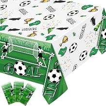 3 Pcs Soccer Table Cloth-Soccer Party Decorations, 108x54 Soccer Tablecloth, Disposable Plastic Soccer Party Supplies for World Cup & Soccer Birthday Party, Green