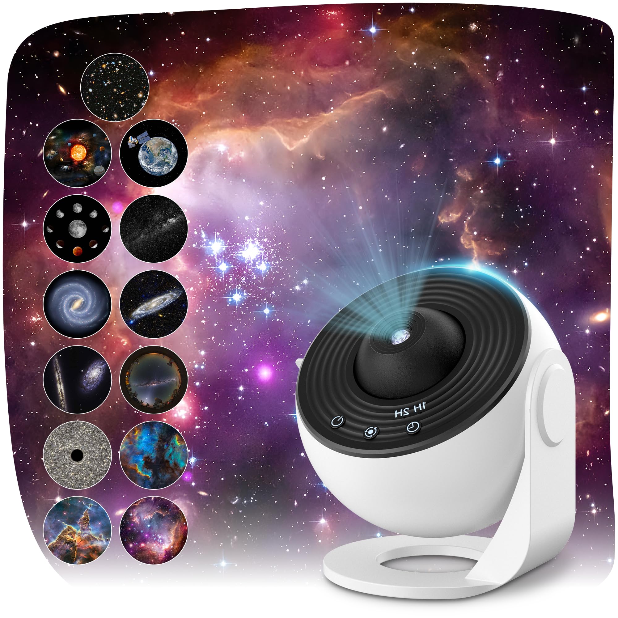 Galaxy Projector with 13 Film Discs, Planetarium Star Projector Light, 360° Rotating Starry Sky Nebula Lamp, Celestial Night Light for Adults & Kids Bedroom Décor, White-image-15