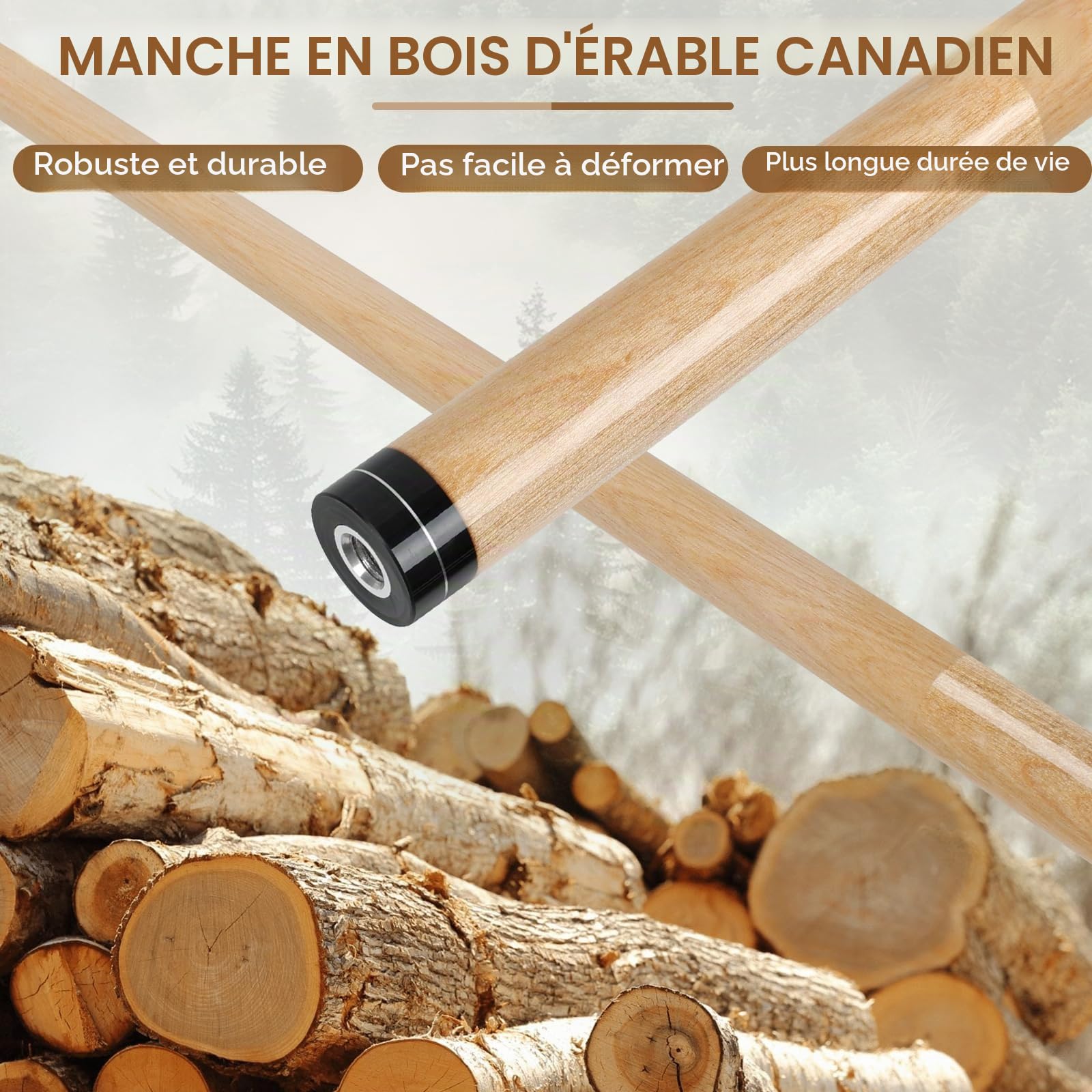 Kmise Lot de 4 queues de Billard de 147,3 cm, 45,7 cm, 50,8 cm, 50,8 cm, 595,3 g, érable Canadien pour Adultes, bâton de Billard, Maison, Bar, Piscine, Durable, Convient pour Les Joueurs de Billard