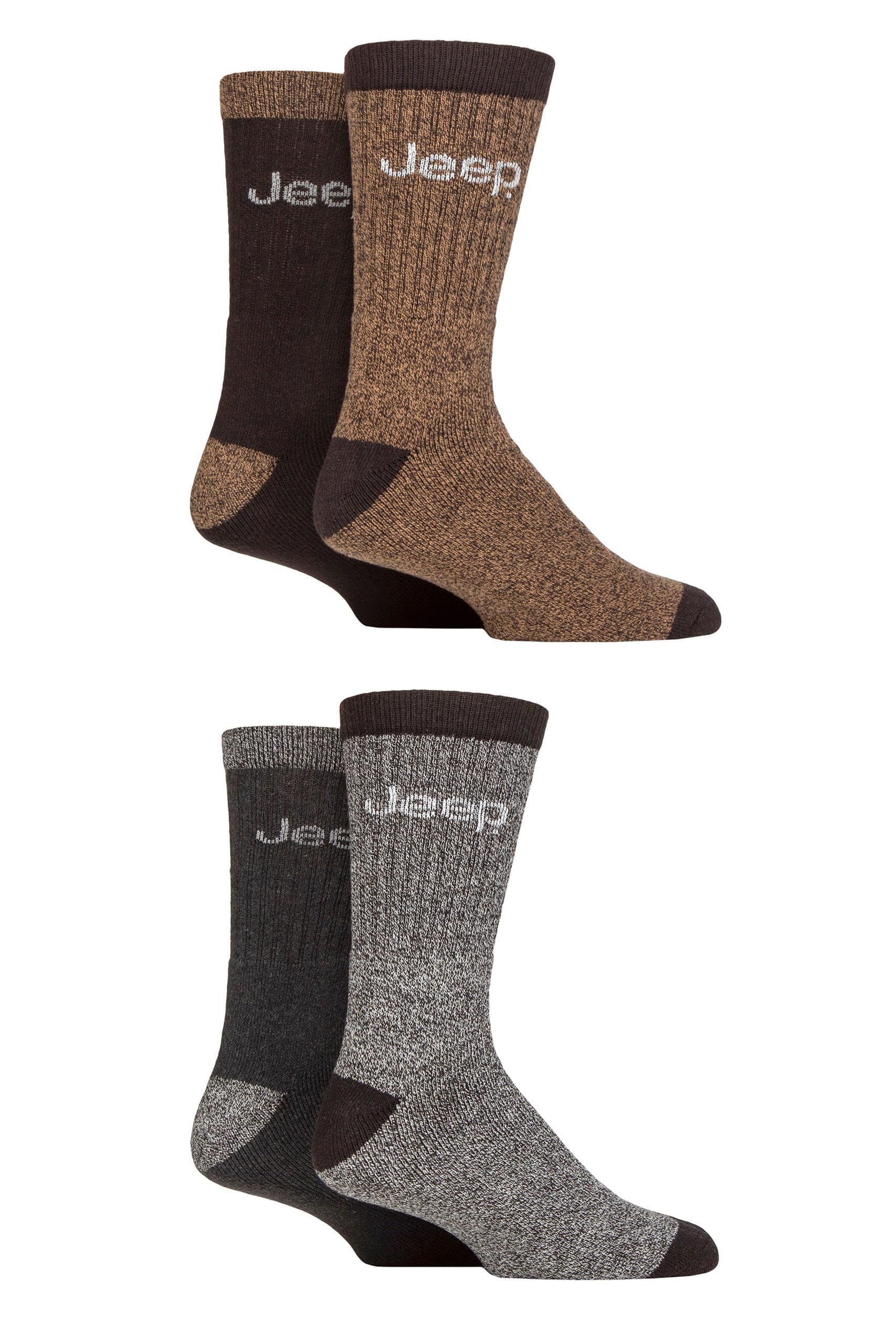 Jeep Men's Brown/Earth Boot Socks Durable Regenerated Cotton Marl Soft Breathable For Walking Hiking Outdoors 4 Pair Multipack Size 6-11