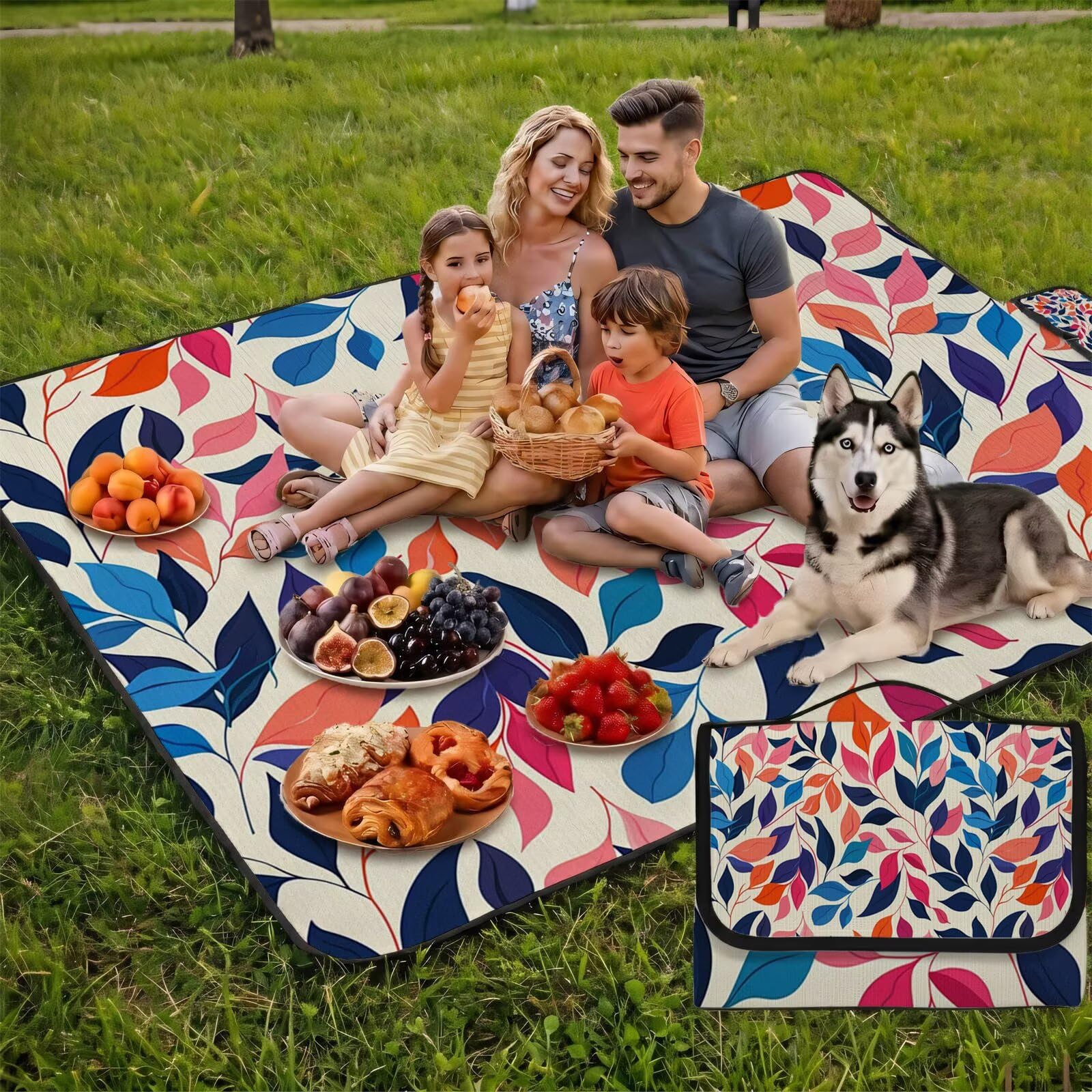 Grande Coperta de Picnic 200x300 cm, Foglie colorate (3) Manta Picnic Impermeable Anti-Sabbia Manta de Playa Pieghevole, Outdoor Picnic Blanket per Spiaggia, Camping, Giardino, Trekking - FZ-163