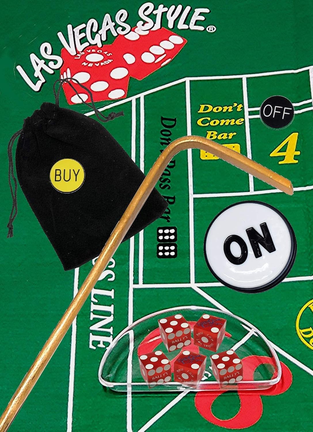 Cyber-Deals Craps Kit Sets with Dice Stick & Acrylic Dice Boat, Featuring Authentic Las Vegas Casino Table-Played Dice (Bally's (Red Frosted))