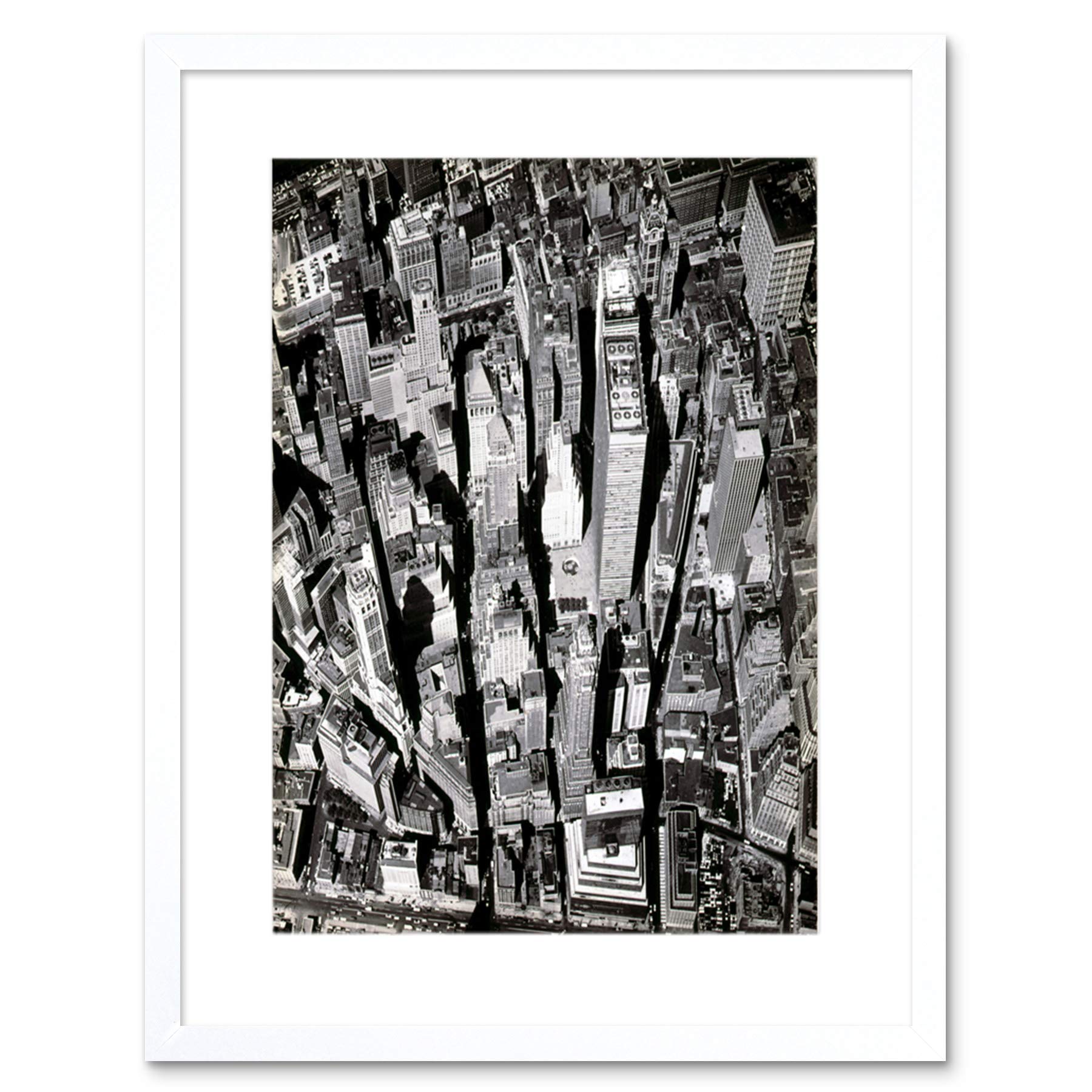 Wee Blue Coo Black White Y Aerial View Manhattan City New York Framed Wall Art Print
