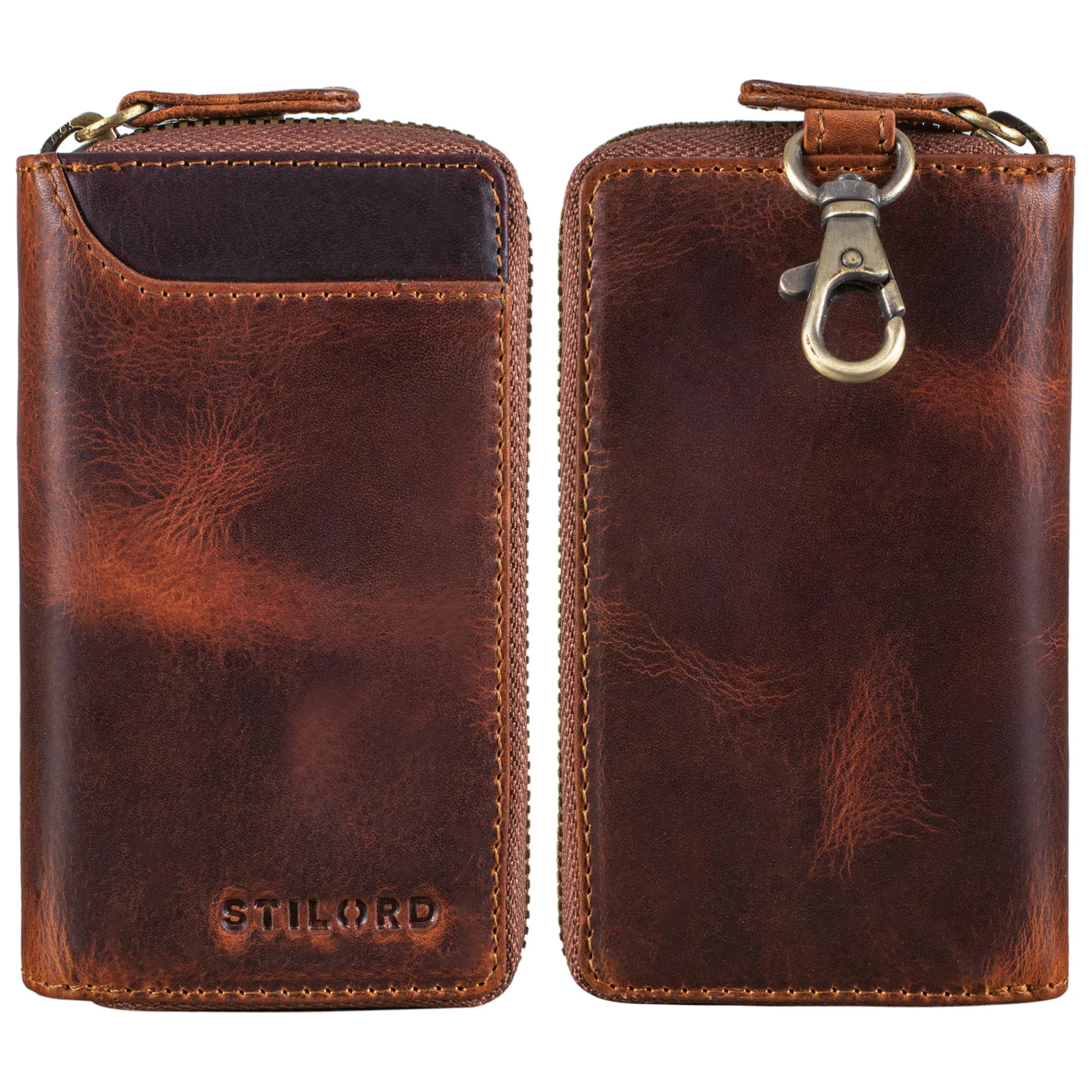 STILORD Devin Cartera de Hombre Piel Vintage Mini Llavero Tarjetero Bloqueo RFID Negro