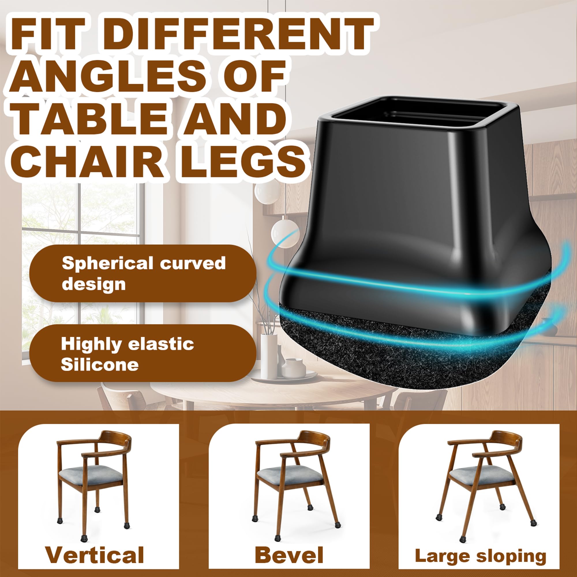 Tappi per gambe della sedia, inclinati, rettangolari, 24 pezzi, a forma di sfera, per gambe inclinate e verticali, diametro di 27 – 32 mm, feltrini resistenti all'usura per sedie/tavolo
