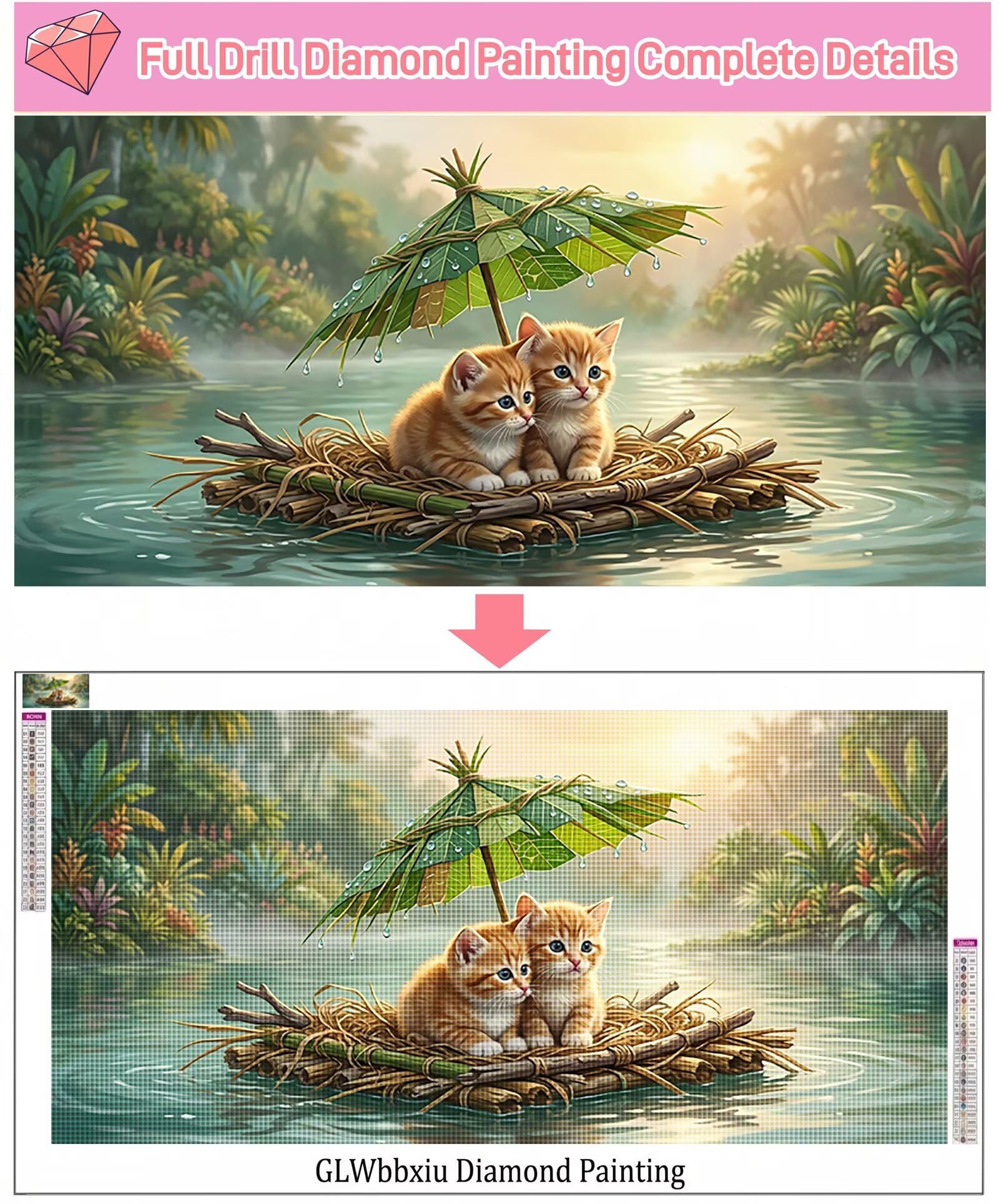 Diamond Painting Katze Diamant Painting Bilder, 5D Tier Eckige Steine Full Drill DIY Set Erwachsene Diamanten Kinder Bastelset, Kreatives für Erwachsene für Home Decor Wand Deko, 100x200cm, Cod-972