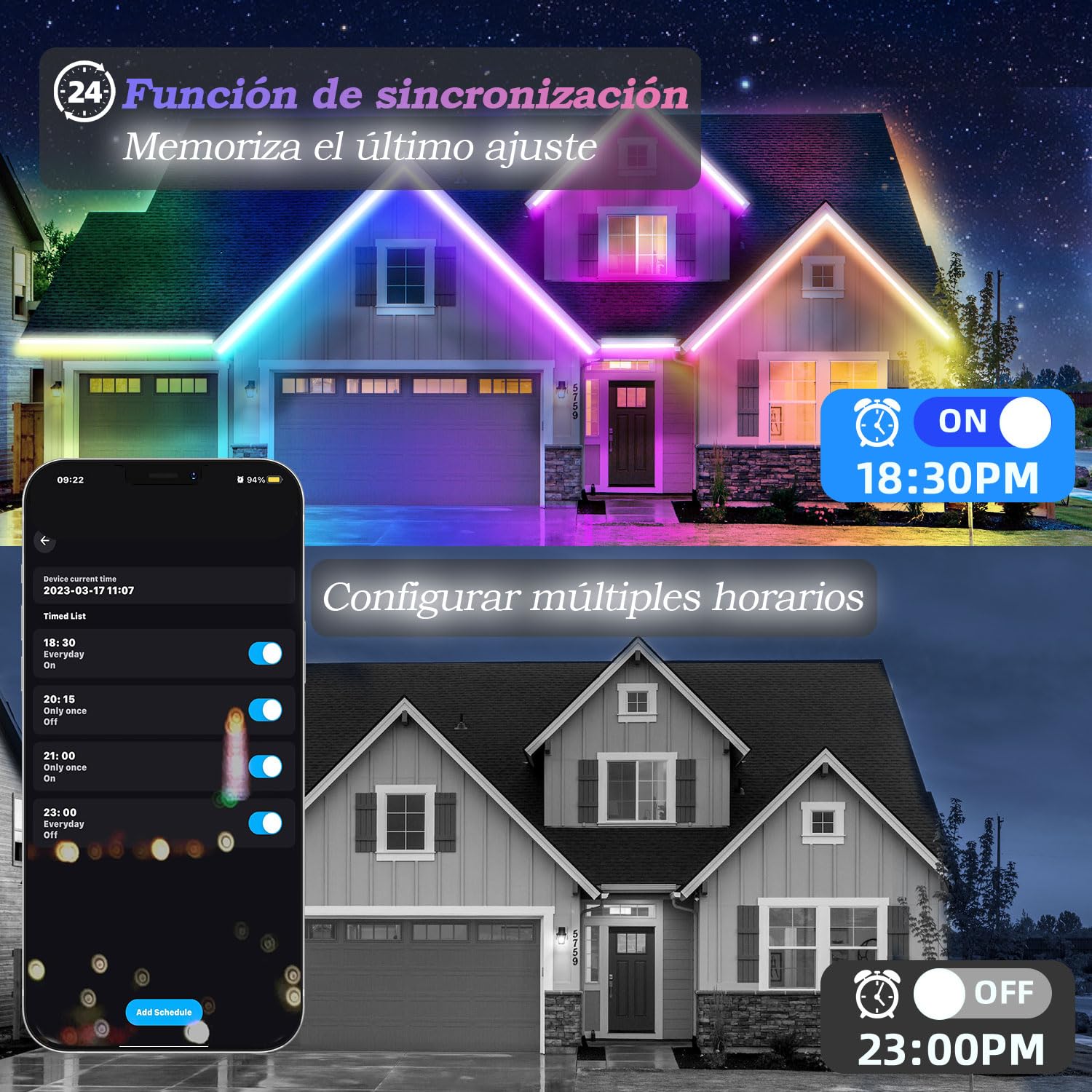 Lichaser 50M IP67 RGB+IC Tira LED Exterior Impermeable DIY, Seguimiento, Segmentación de Tiras LED con Aplicación BT y Control Remoto RF Para uso en Exteriores