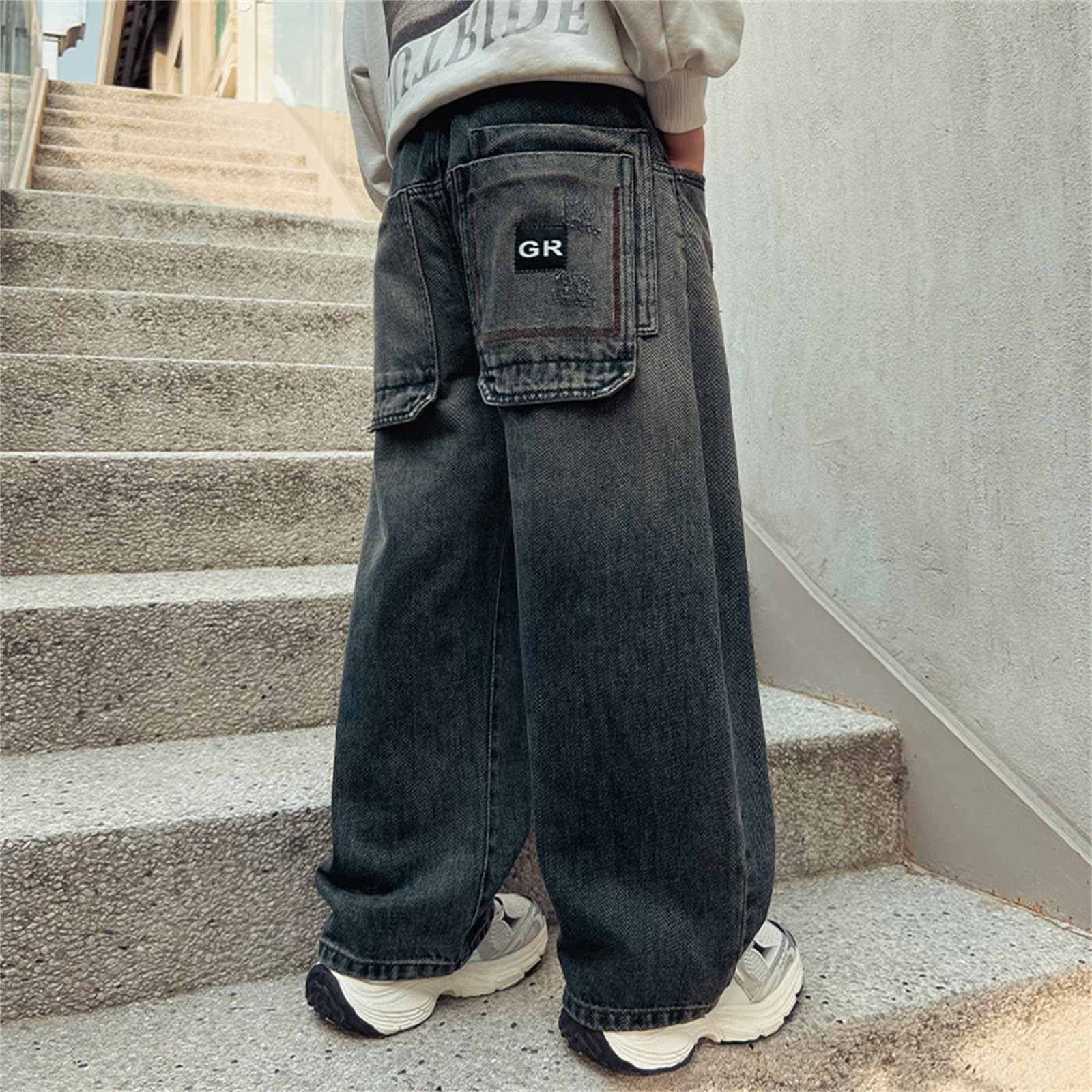 Vaqueros Oversize Niño, Pantalones Vaqueros de Corte Ancho para Niño Moda Urbana Ropa Casual Cómoda Vestimenta Diaria Infantil