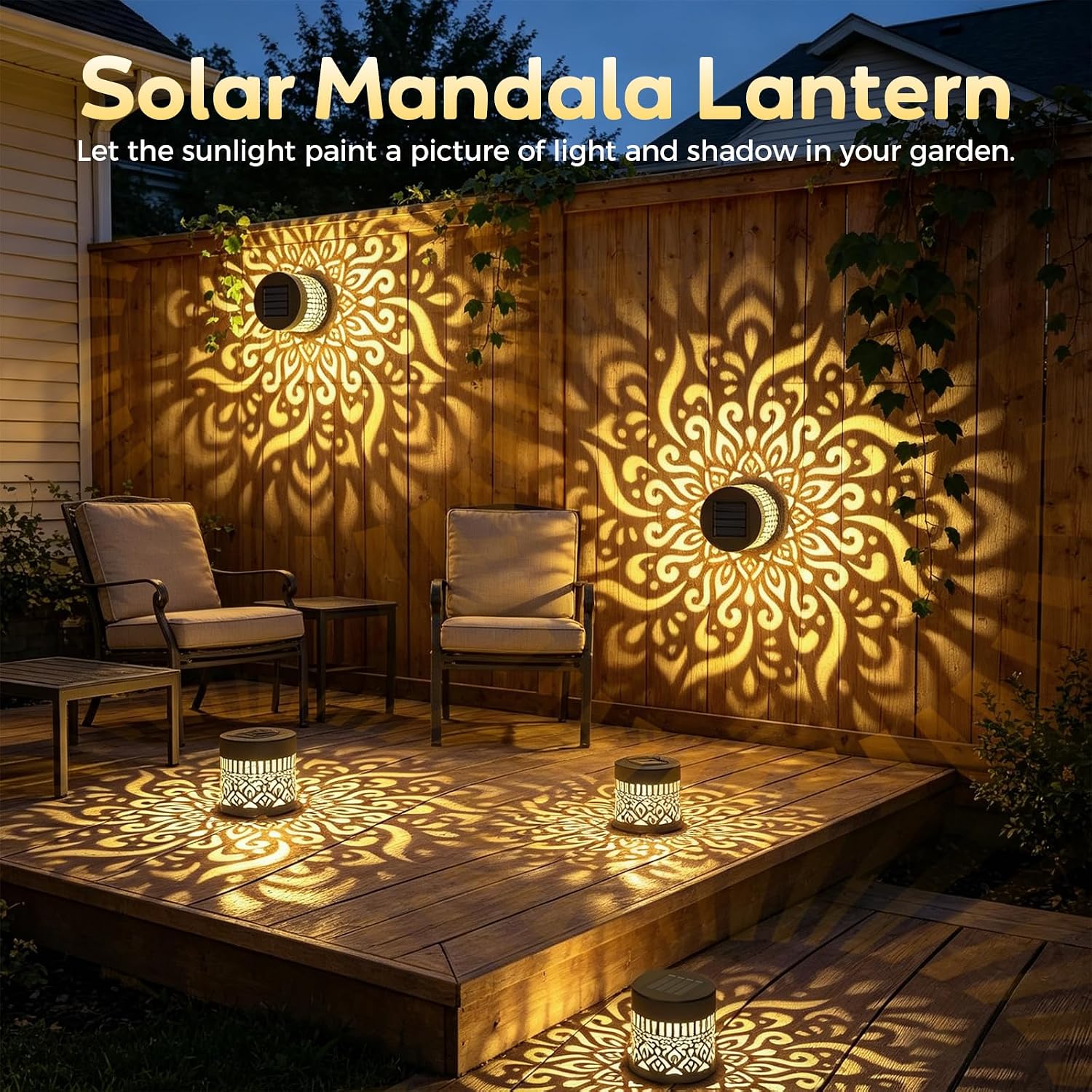 2026 New Decorative Solar Fence Lights - 1 Pack IP65 Waterproof Solar Mandala, Mandala Theme LED Fence Light for Garden Post Patio Backyard Yard Decor