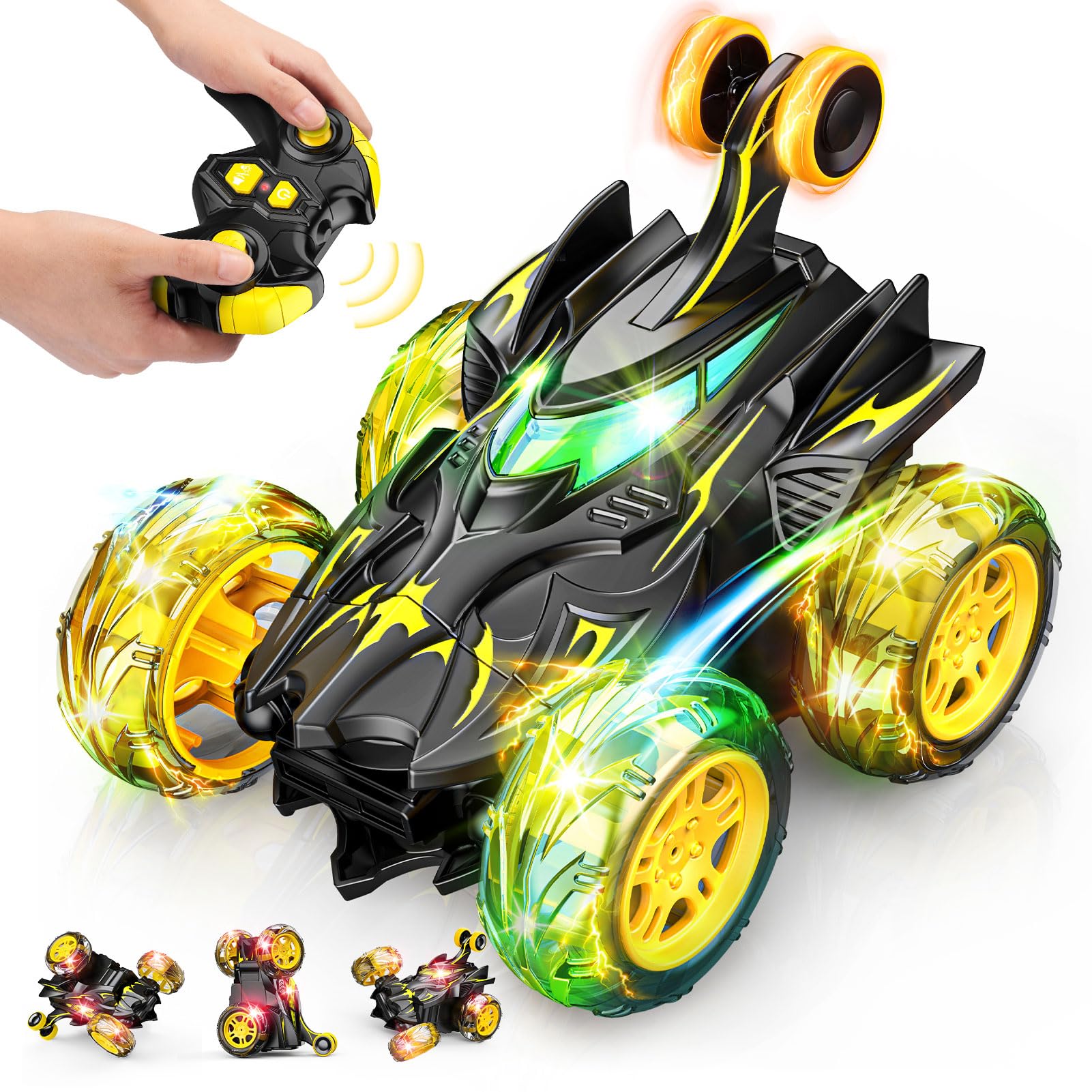 Braxel 360 Flips Remote Control Cars, BatToy Man Kids Toys for 3-9 Year Old Boys Toys Age 3-9 Year Old Boy for 3-11 Year Old Boys LED RC Car Present Early